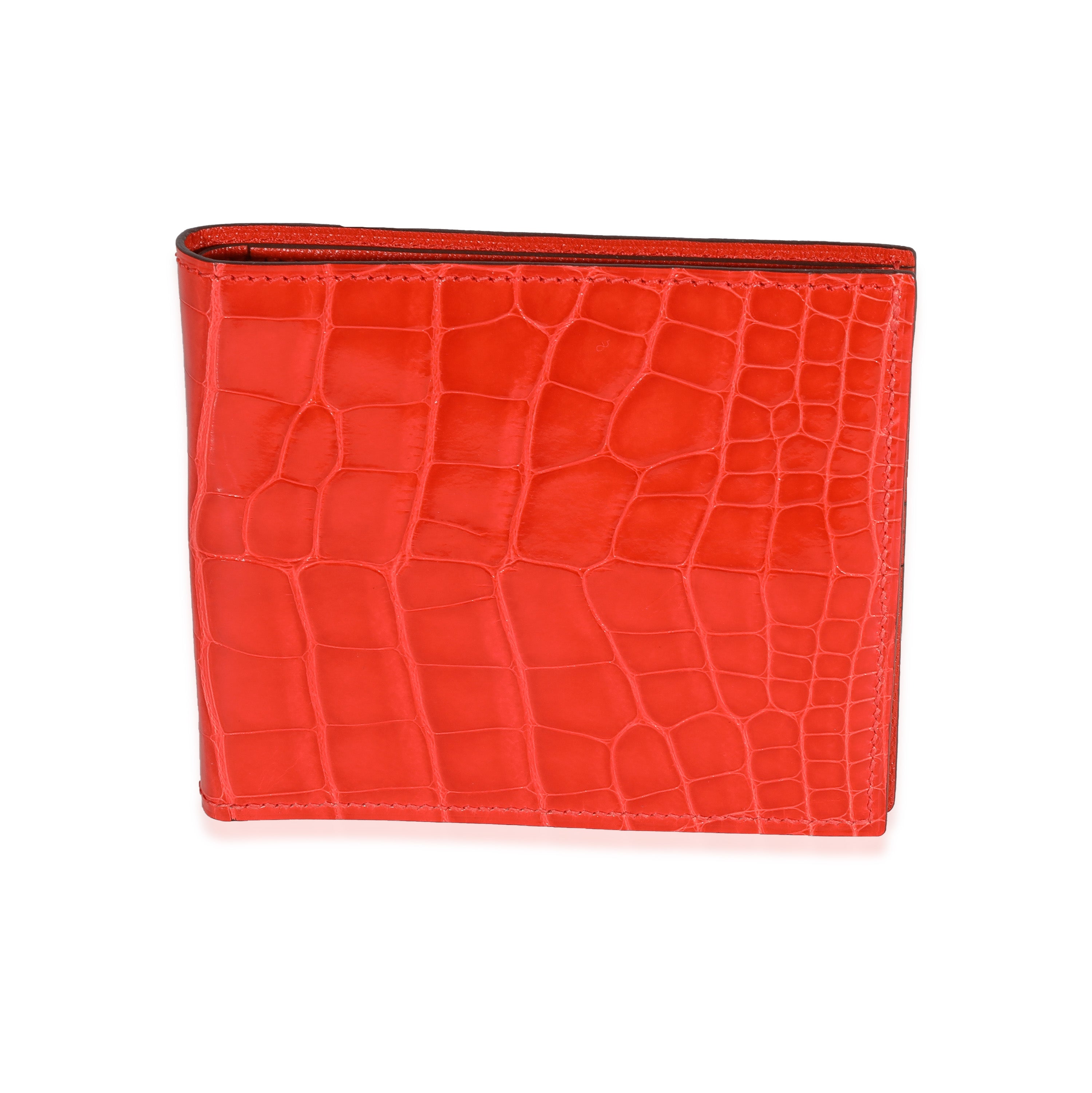 Hermes Geranium Shiny Alligator Mc2 Copernic Bifold Wallet Hermes