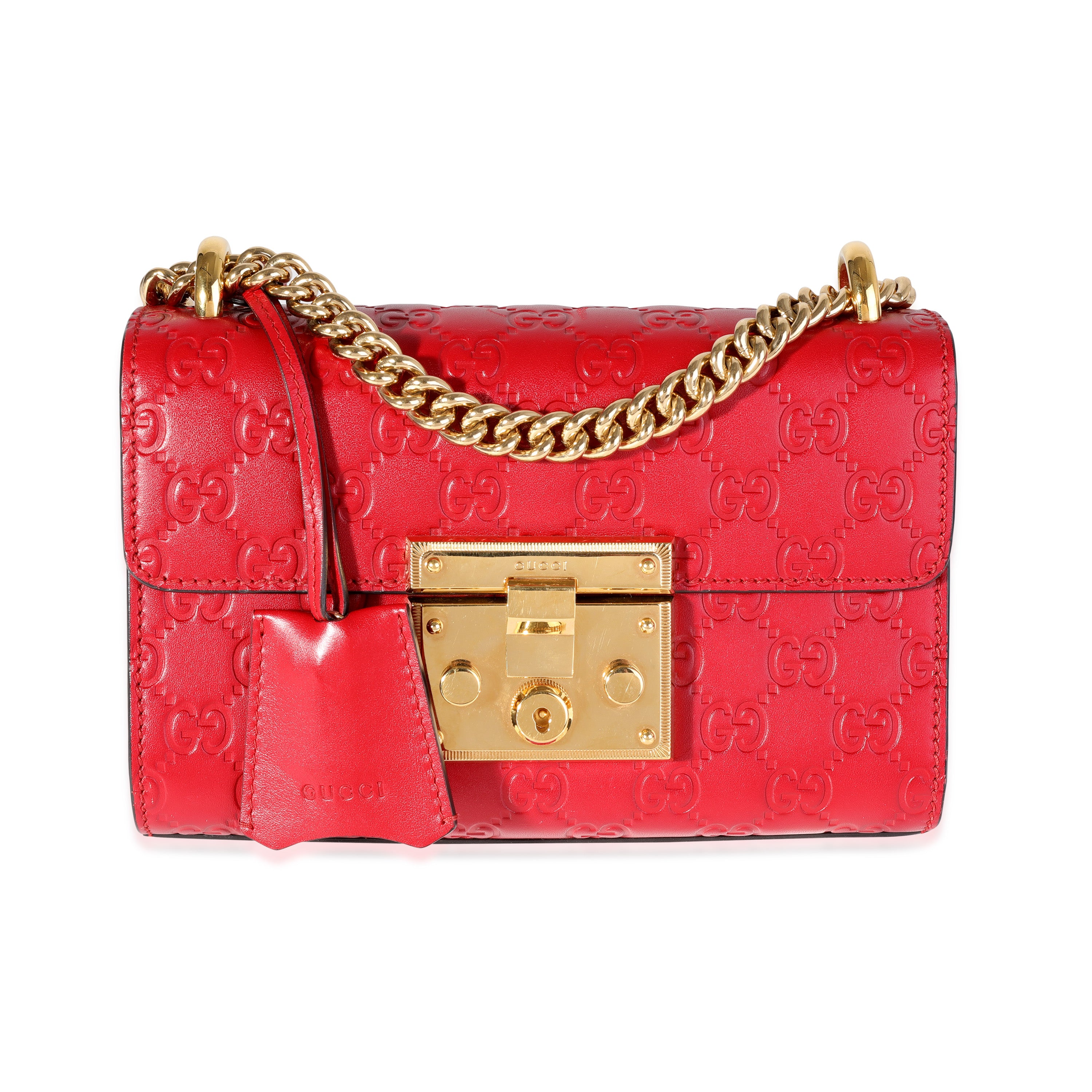 Red Guccissima Leather Padlock Bag Small