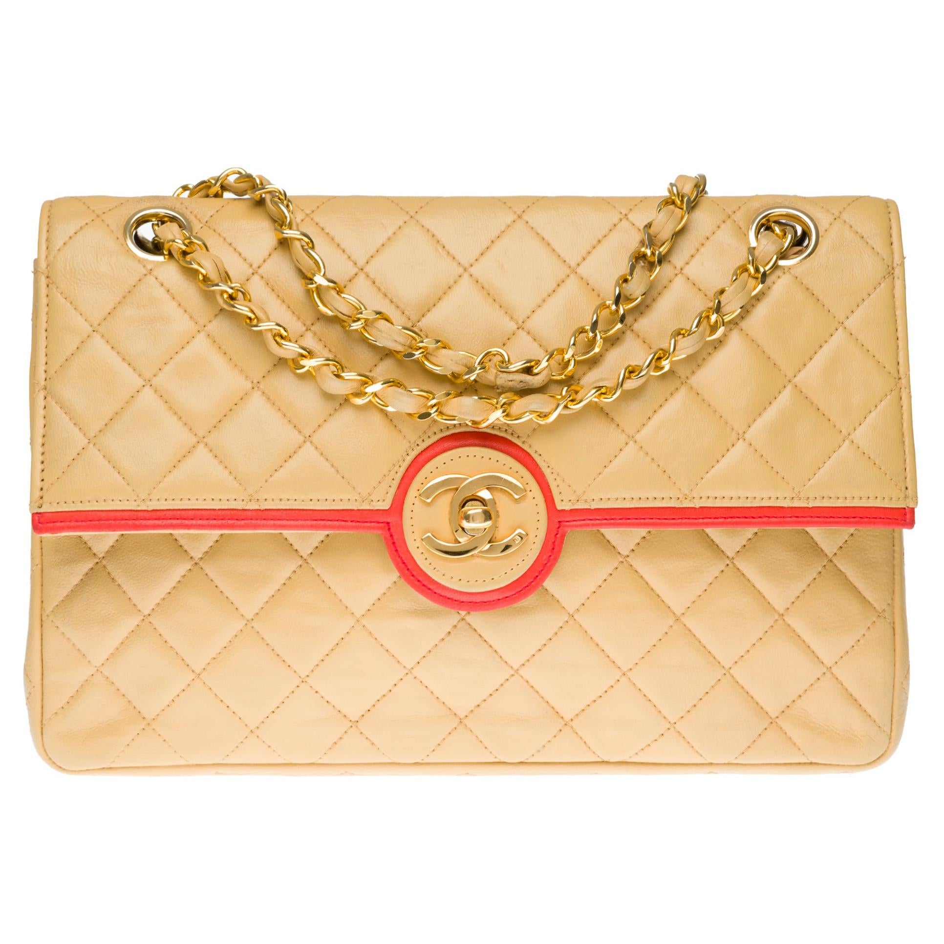 Chanel Chain Around Quilted Lambskin Leather Hobo Bag Beige