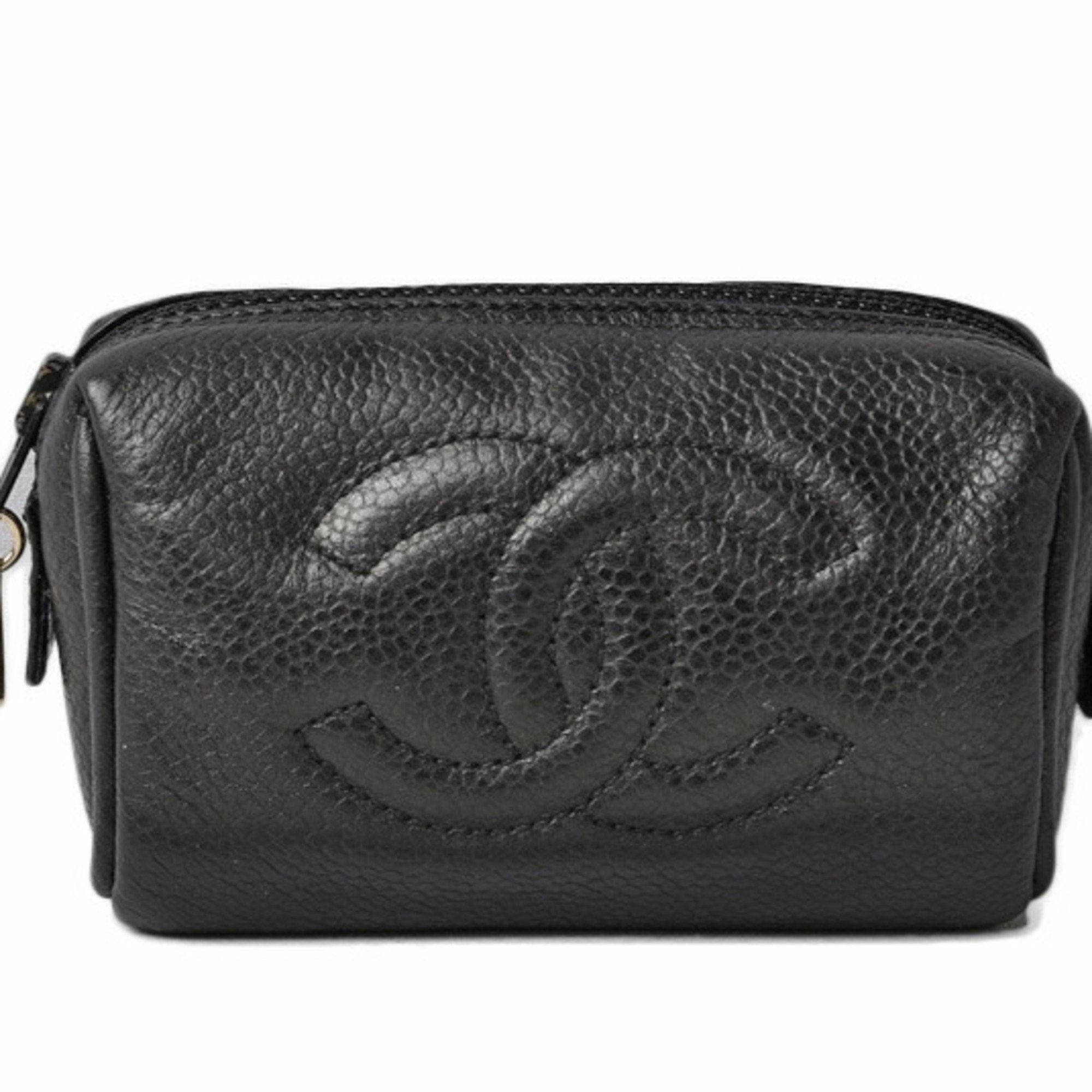 CHANEL, Bags, Chanel Cc Logo Coin Case Purse Mini Pouch Caviar Skin  Leather Black