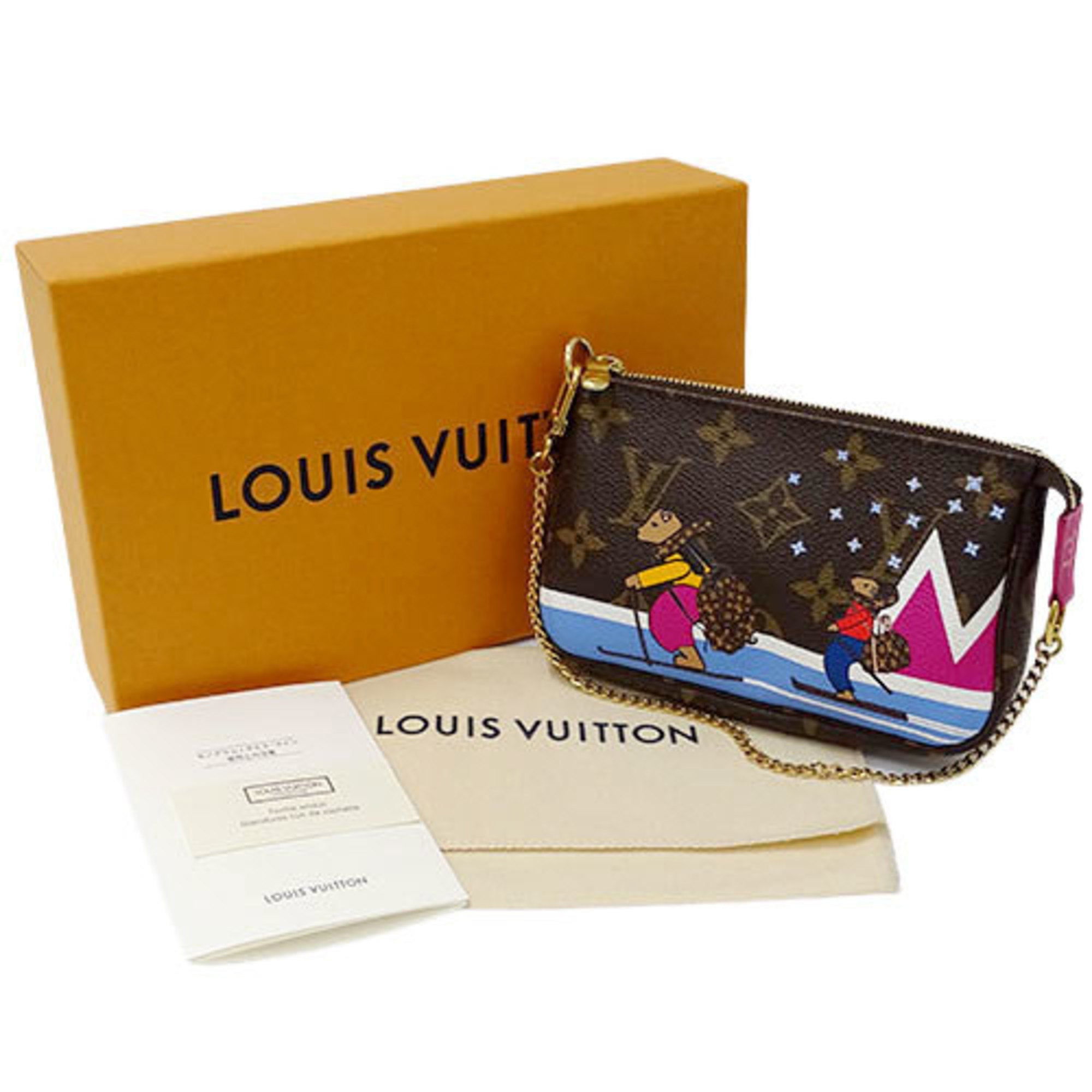 Pre-Owned Louis Vuitton LOUIS VUITTON Pouch Monogram Women's Hand Handbag  Pochette Accessoire Ski Bear M67769 Holiday Collection Brown (Good) 