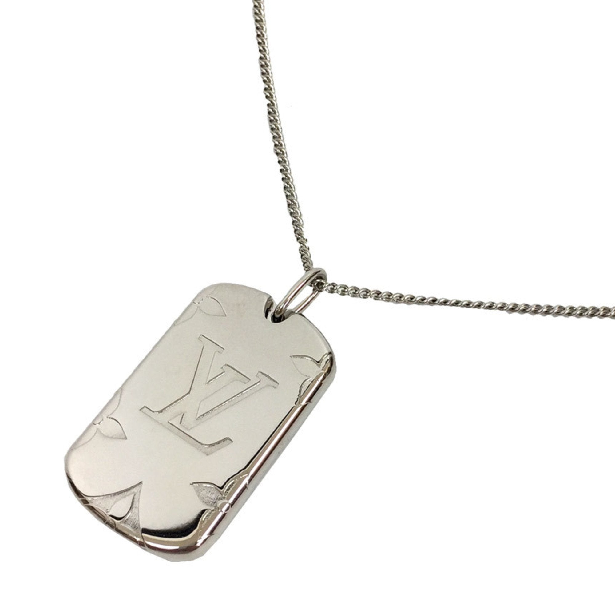 Louis Vuitton Silver-tone Locket Pendant Necklace Monogram S00