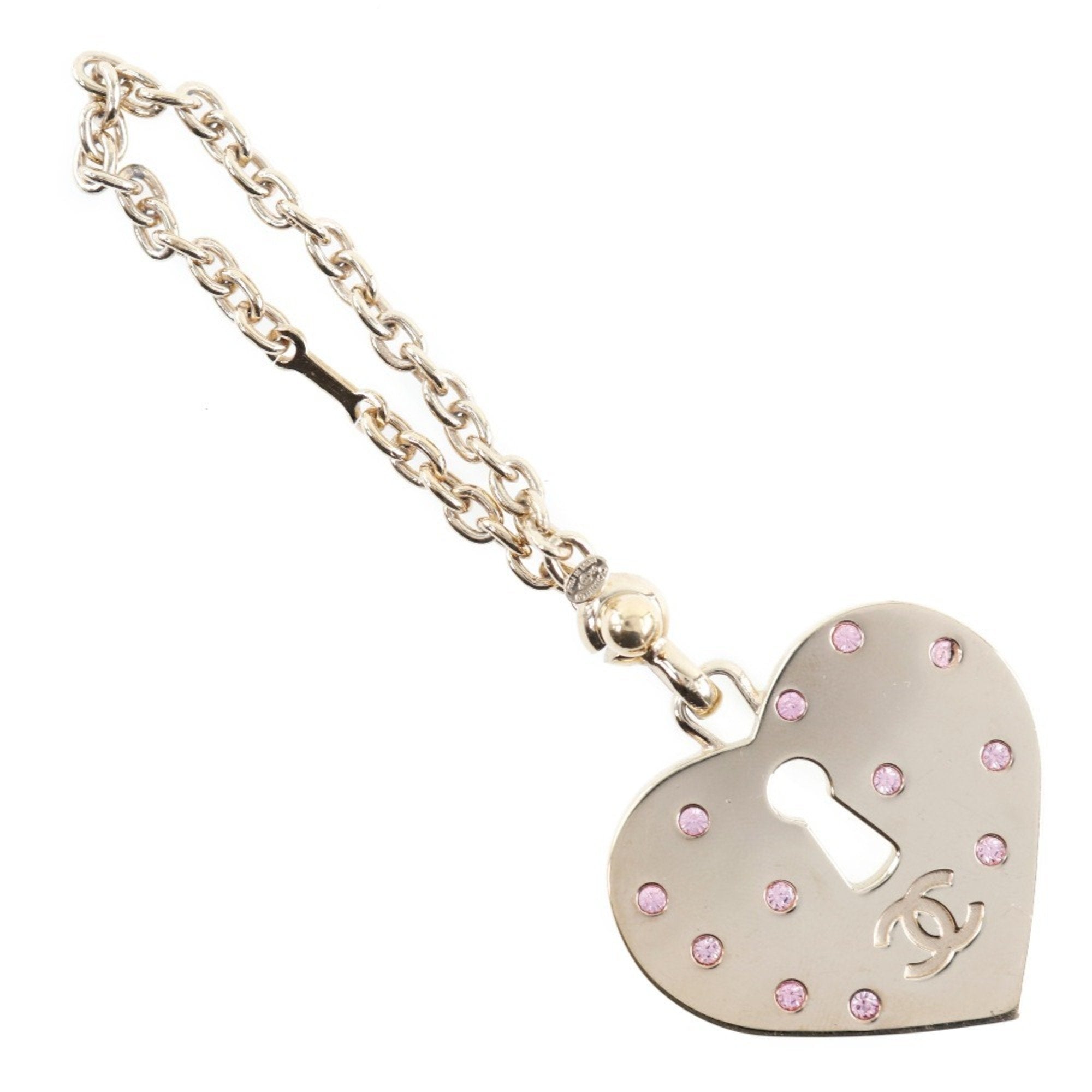 Chanel Heart Coco Mark Gold Plated x Rhinestone 02P Ladies Charm