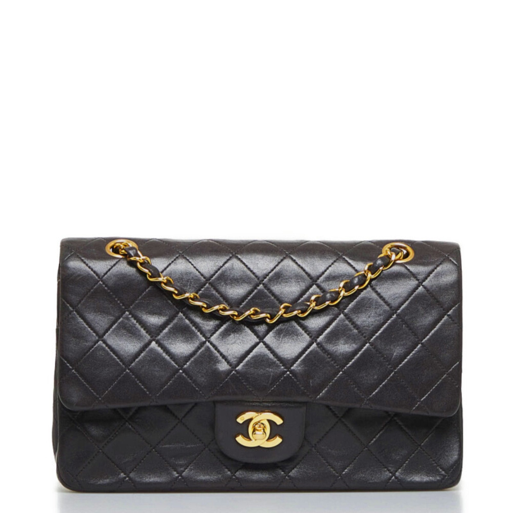 Chanel Matelasse W Flap Women's Leather Shoulder Bag Black Auction