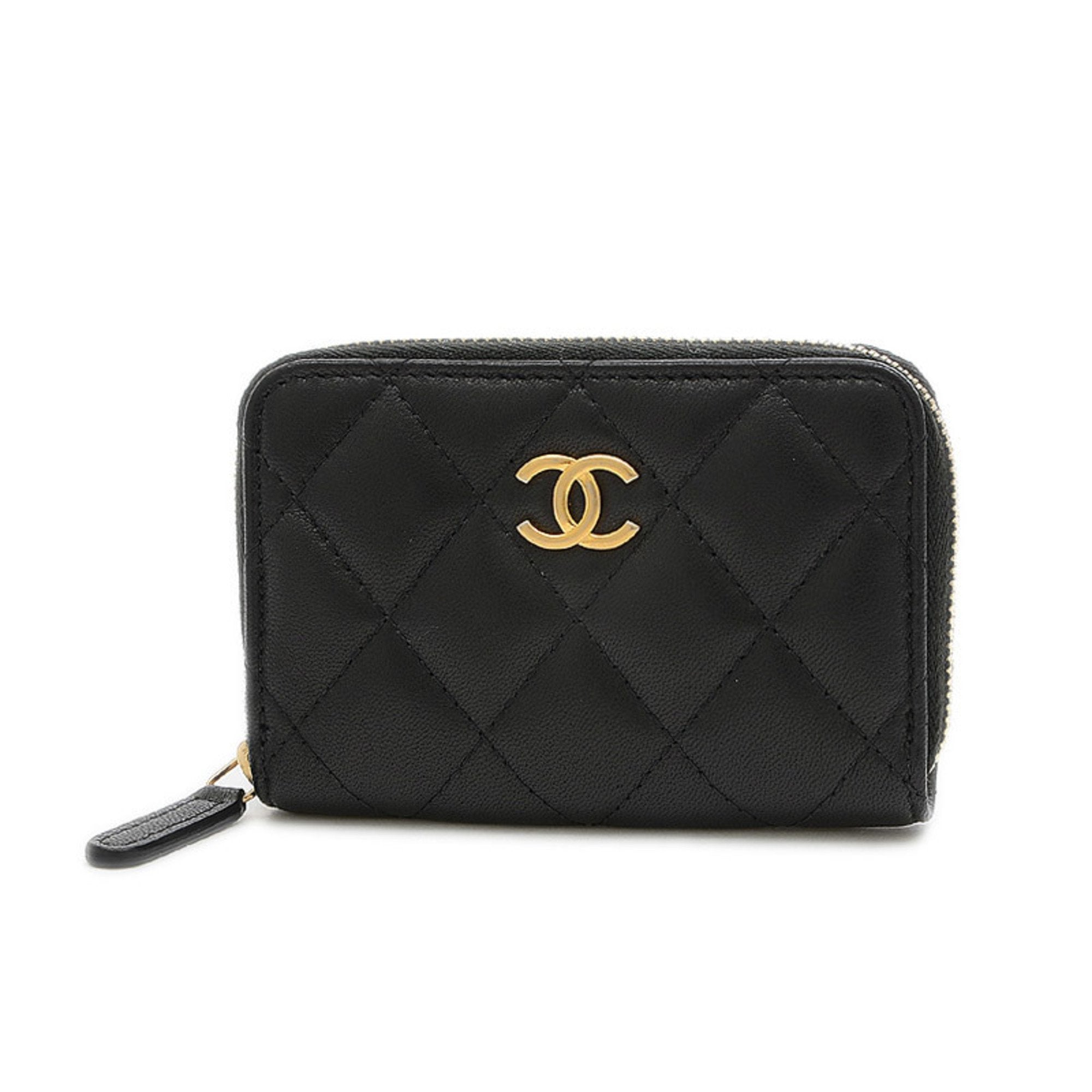 Chanel Gold Lambskin Leather Matelasse Zip Around Long Wallet