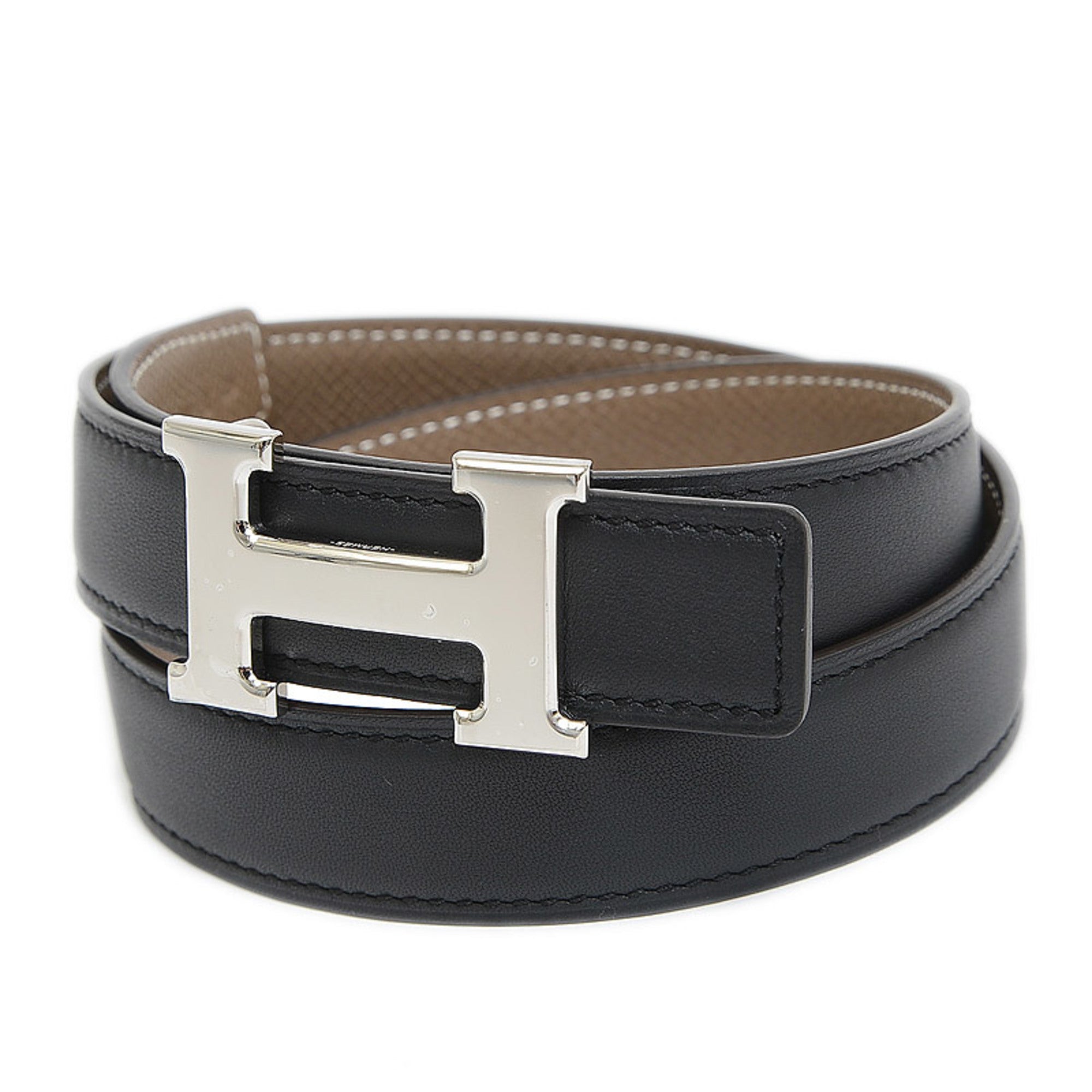 HERMÈS MINI H ETOUPE/WHITE REVERSIBLE BELT – EYE LUXURY CONCIERGE