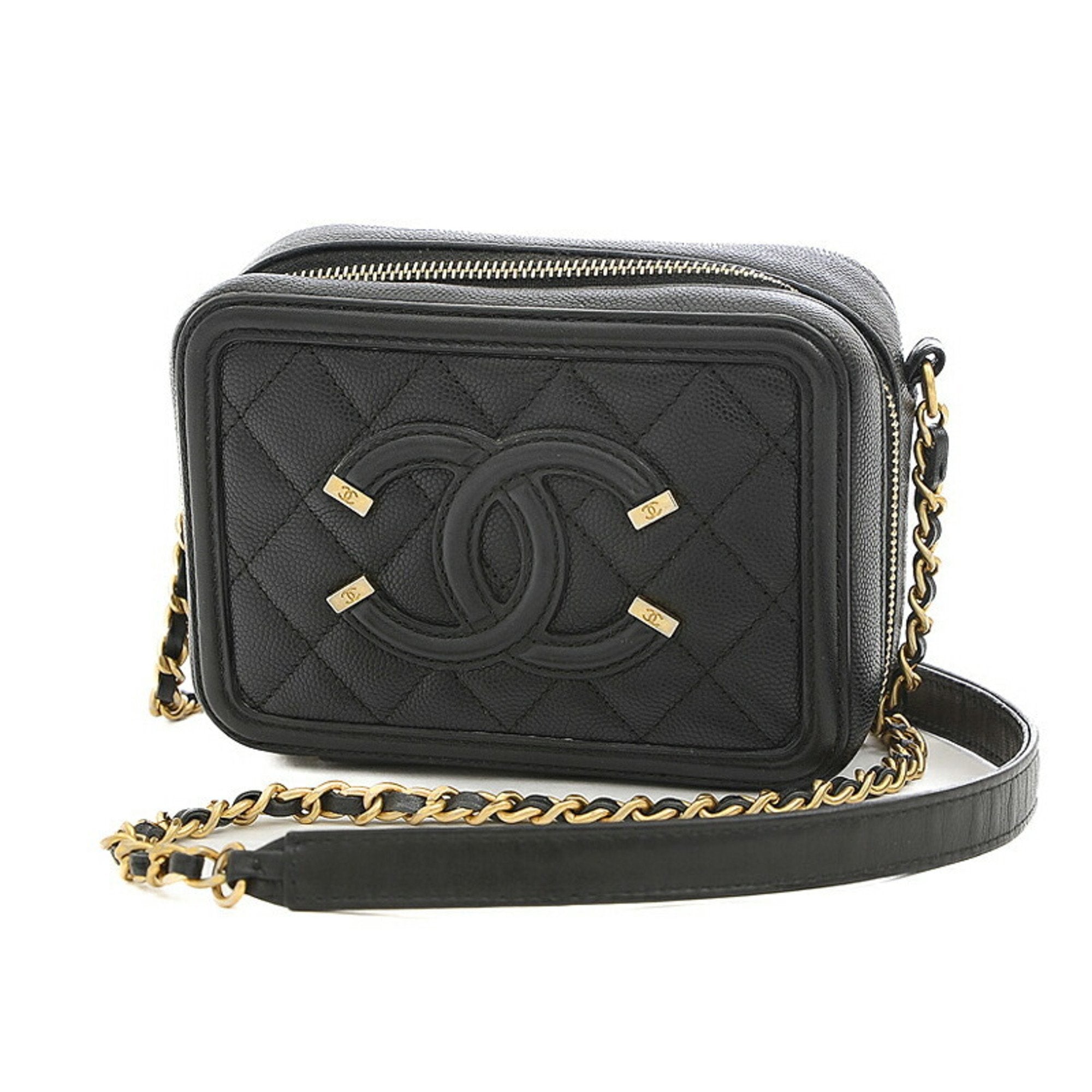 CHANEL, Bags, Chanel Cc Logo Coin Case Purse Mini Pouch Caviar Skin  Leather Black