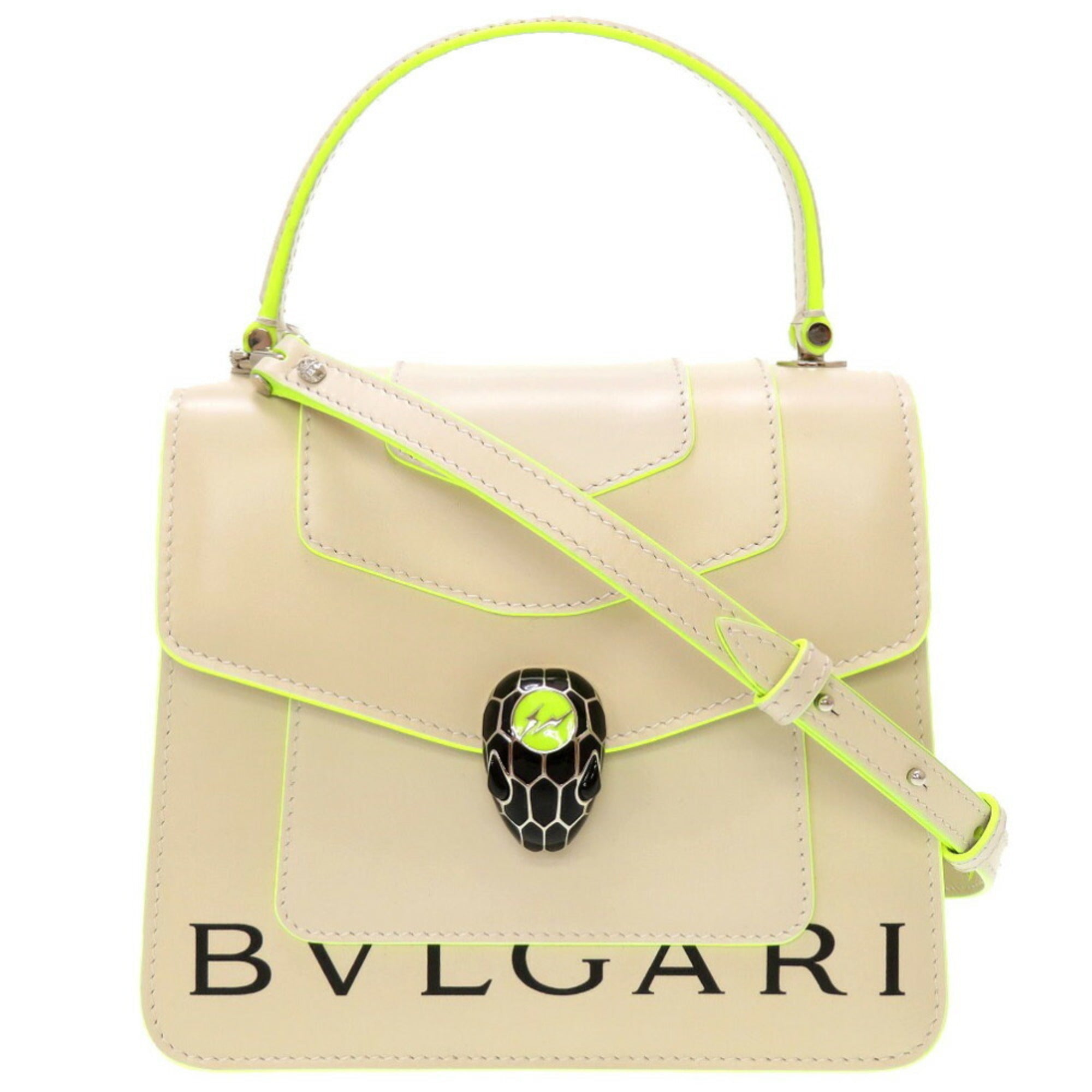 AUTHENTIC BVLGARI BC K19 289523 x-fragment Serpenti Hand Bag White