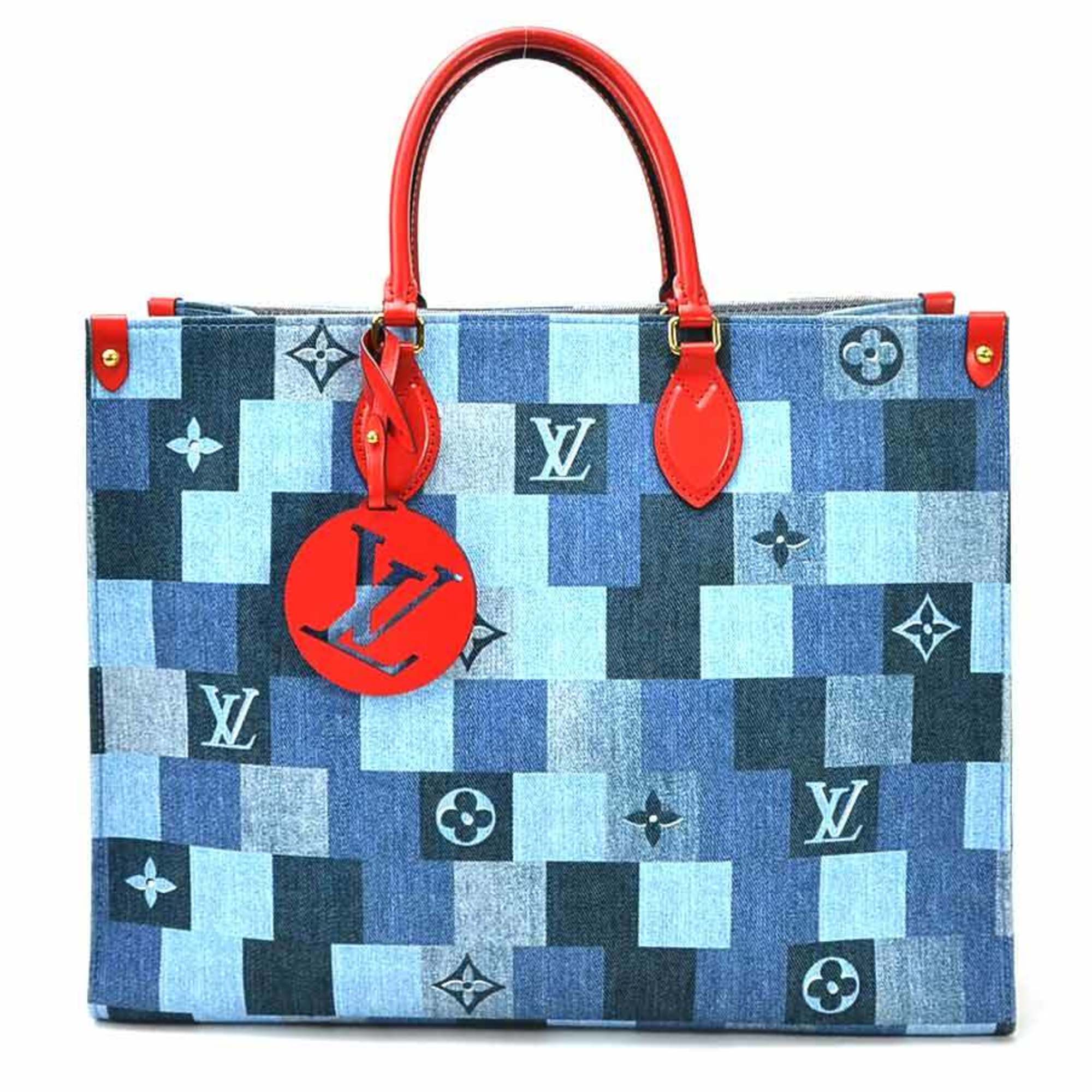 Louis Vuitton Monogram Denim On The Go GM 2Way Bag Blue Red M44992