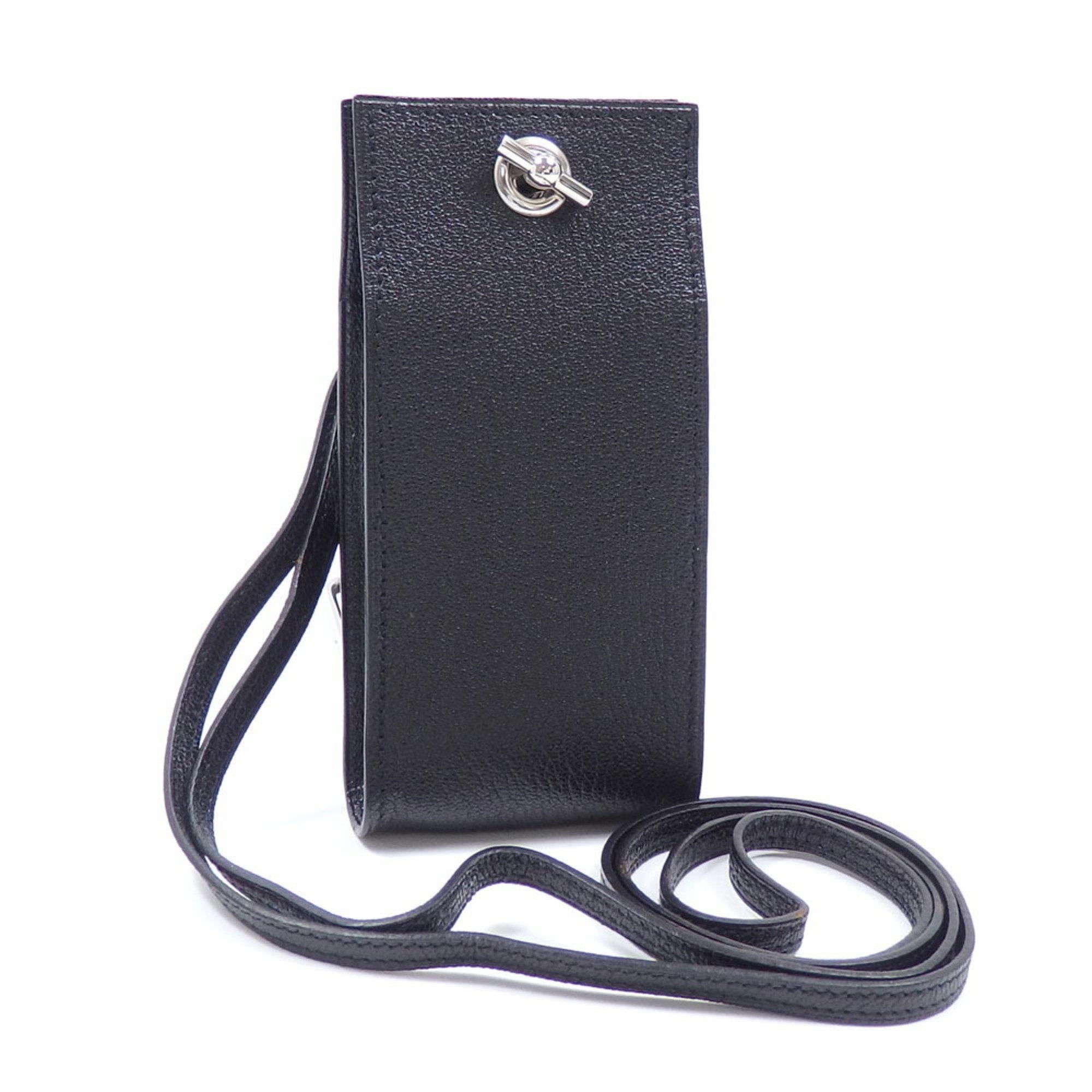 HERMES Chevre Vespa Pouch Black 164356