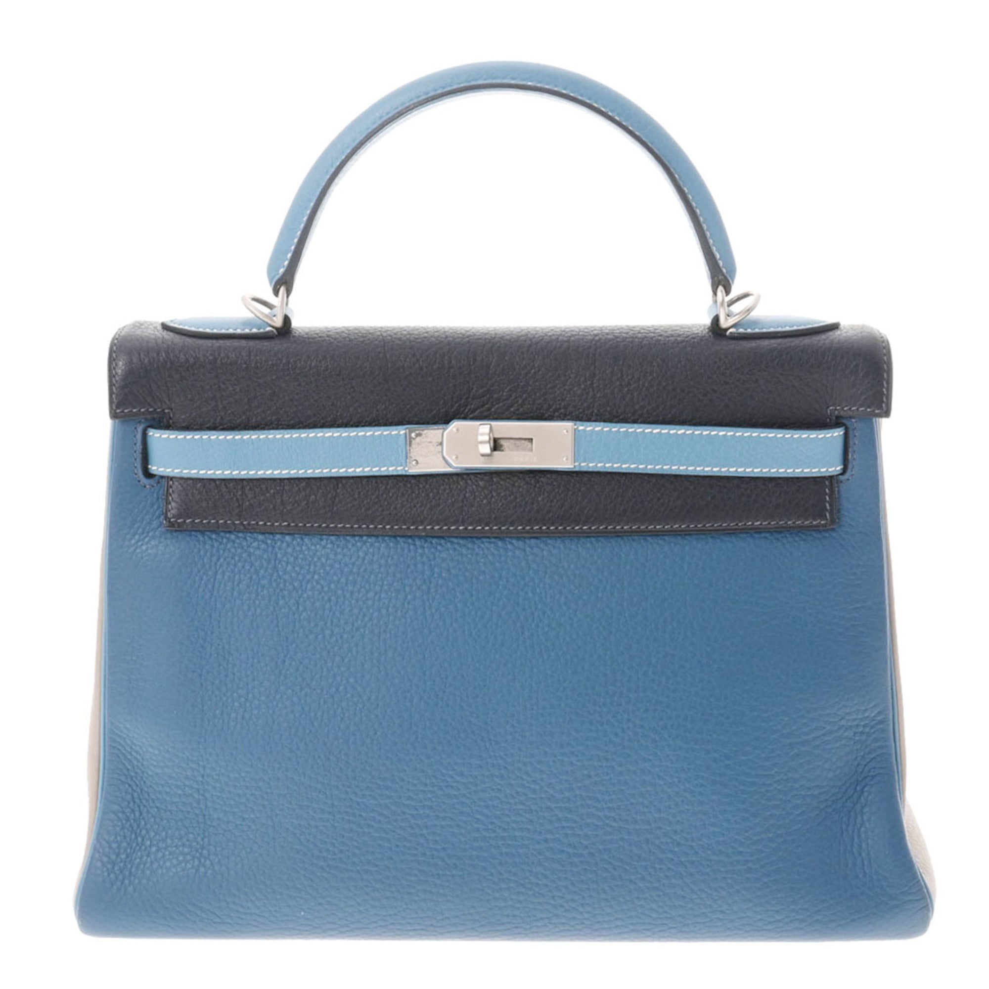 Hermes Kelly 32 Inner Stitch Blue Jean G Engraved (Around 2003) Ladies' Taurillon Clemence Bag