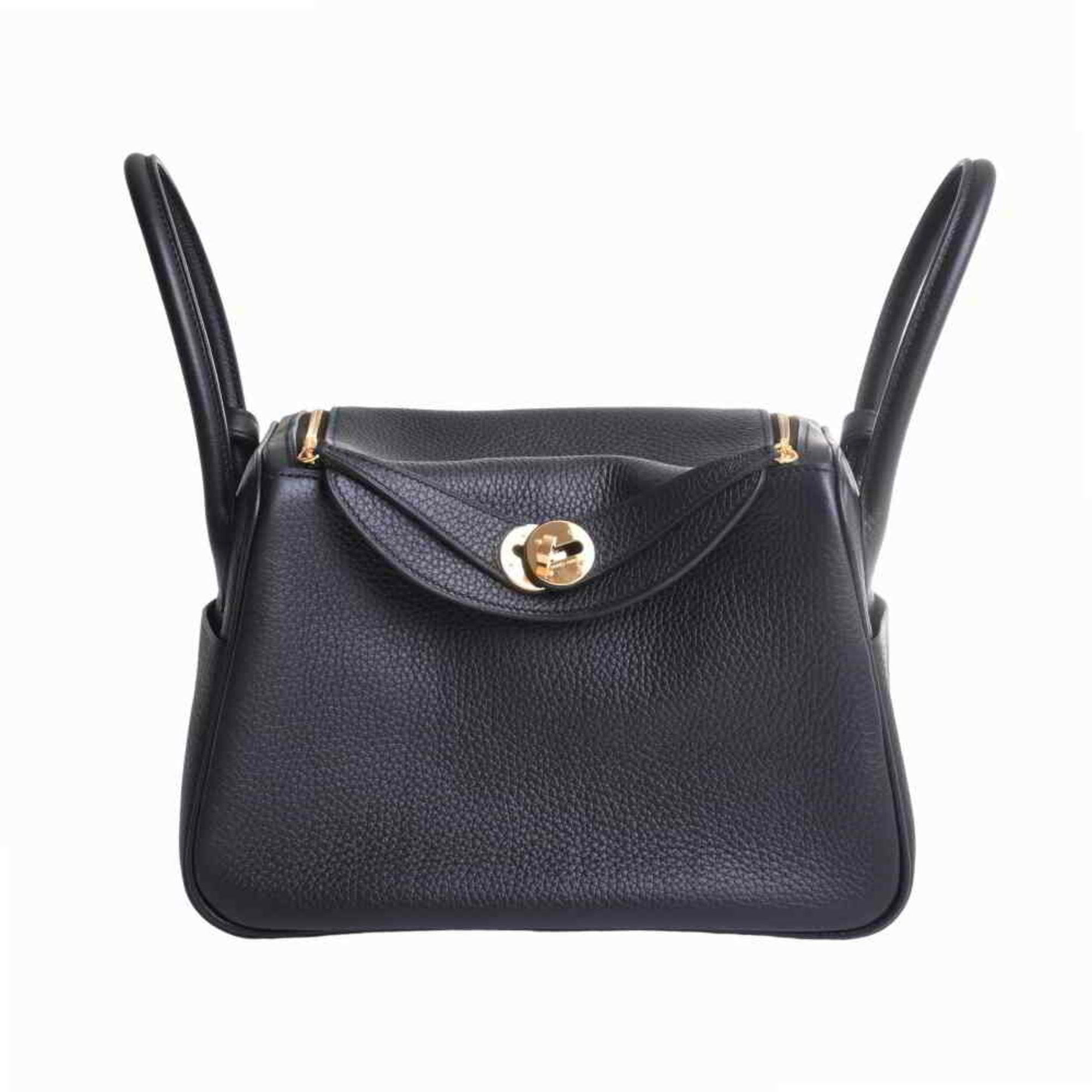 HERMES Handbag Lindy 26 Black Black GoldHardware Taurillon Clemence