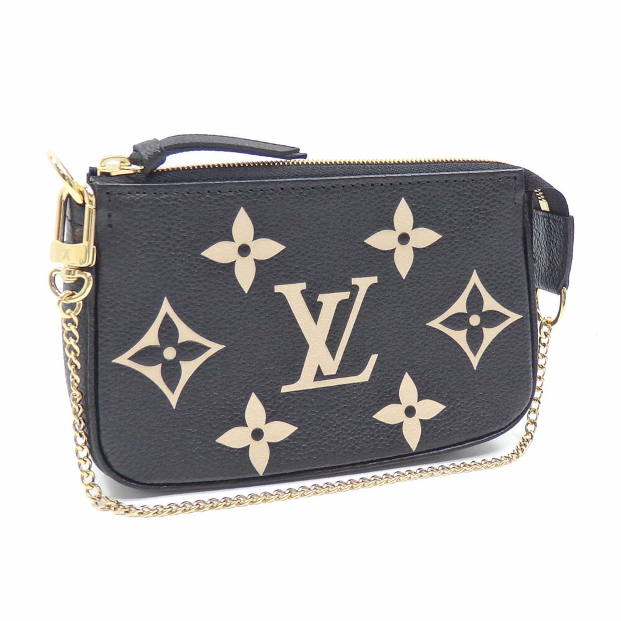 Louis Vuitton Mini Pochette Pouch Monogram Emplant Black Beige