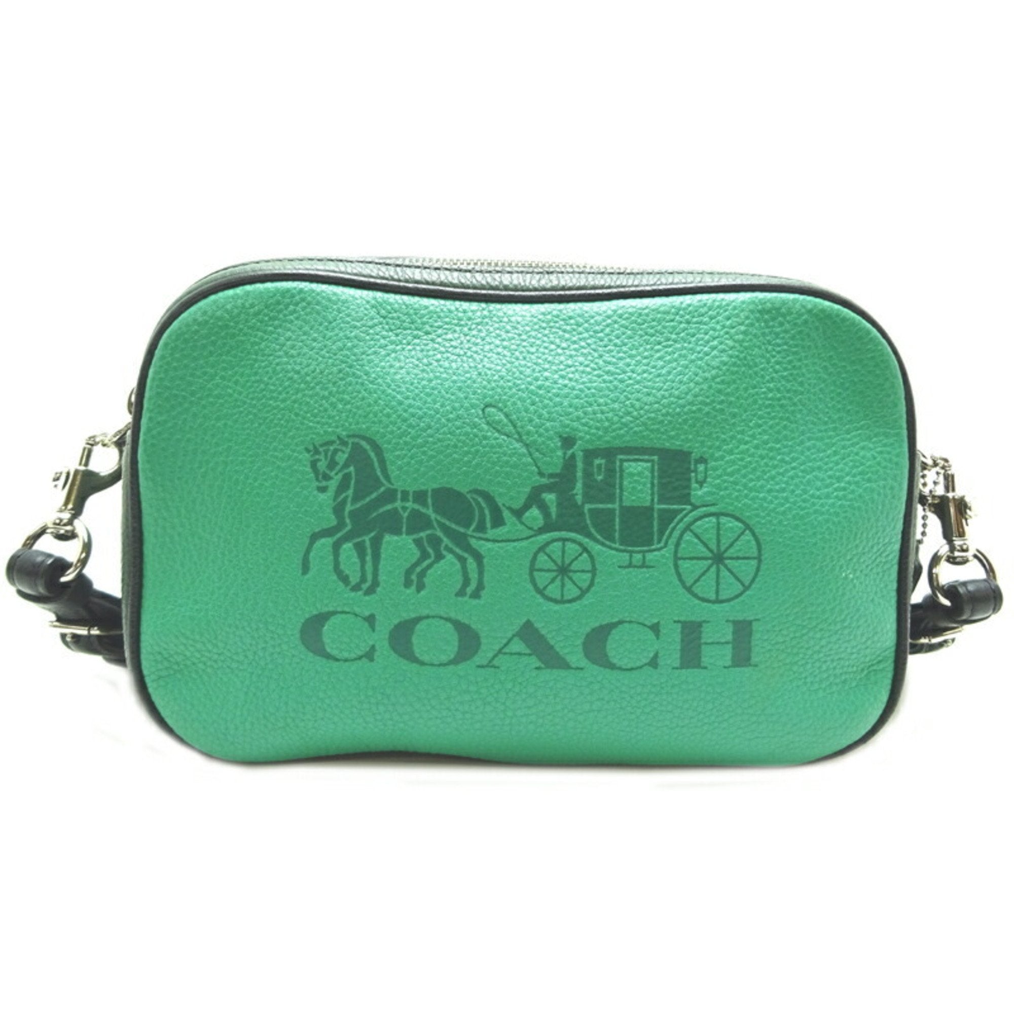 Coach Green Color Block Horse & Carriage Leather Saddle Bag