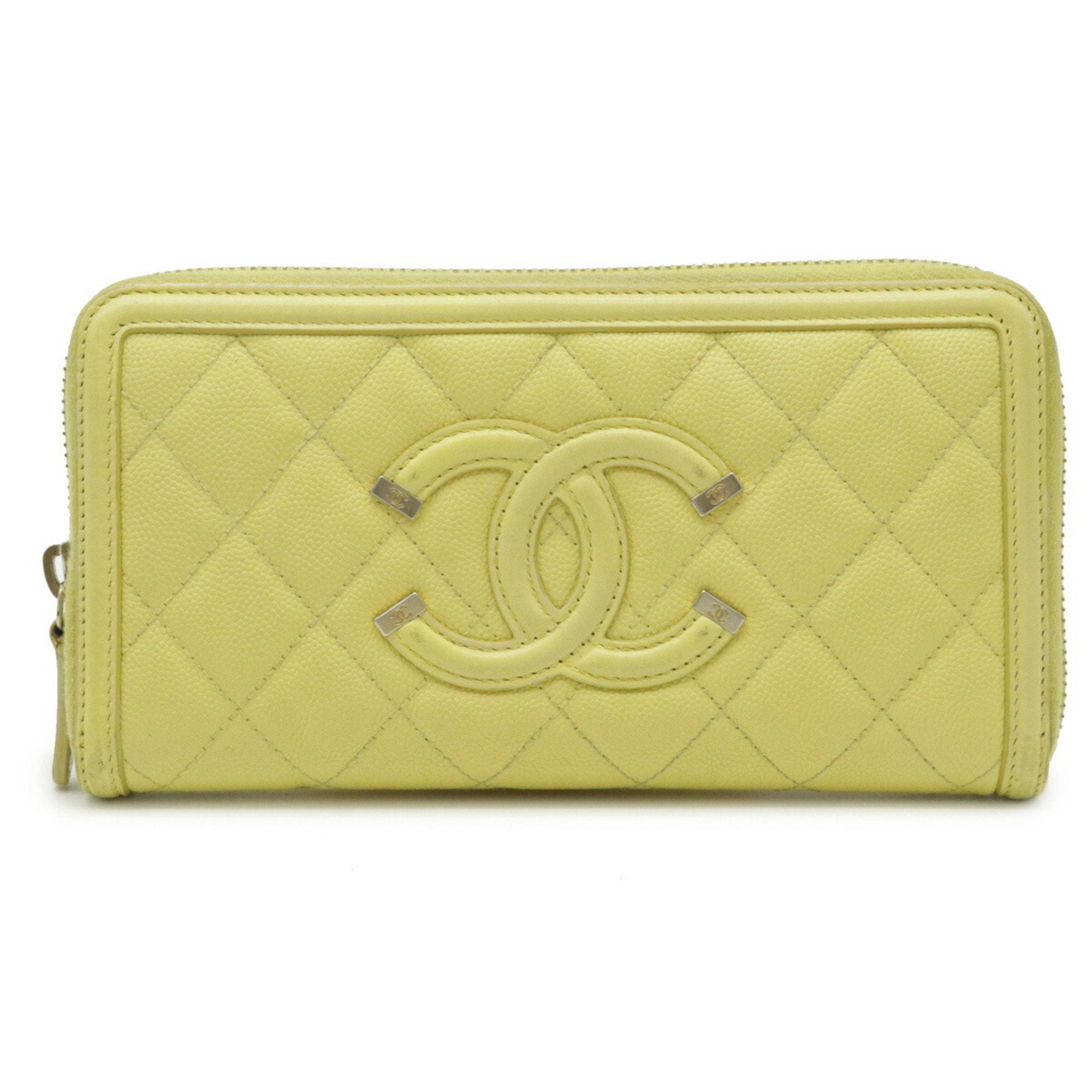 Authenticated Used CHANEL Chanel CC Filigree Zip Wallet Coco Mark