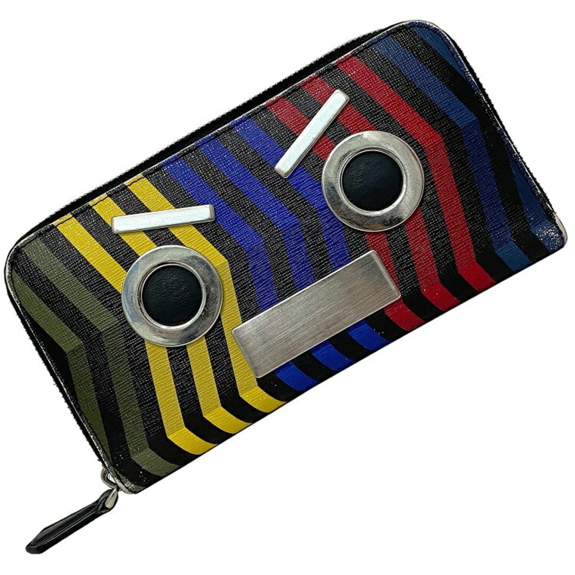 Fendi Round Long Wallet Red Yellow Blue 7M0210 Face PVC Leather FENDI