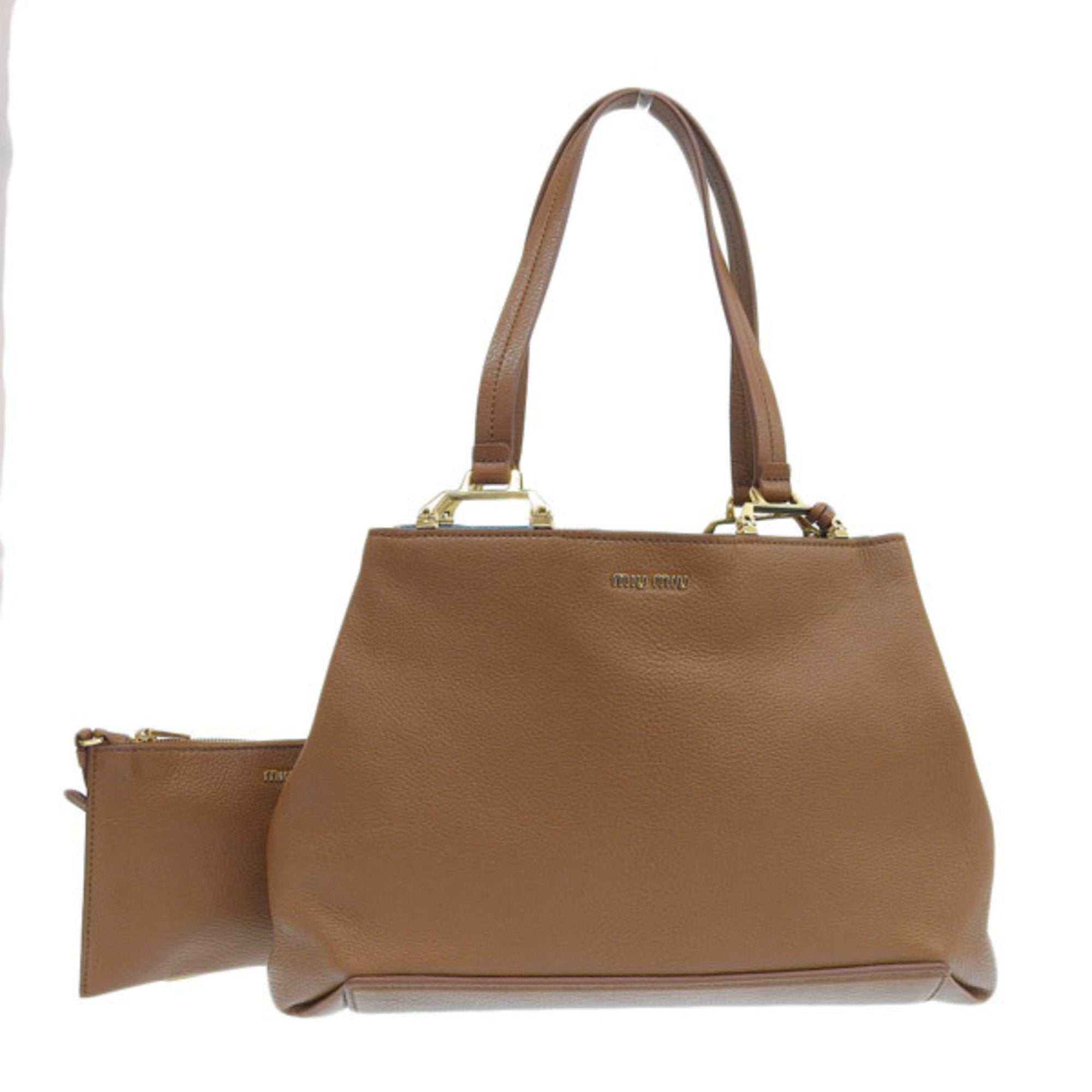 Miu Miu Brown Madras Leather Shopping Tote