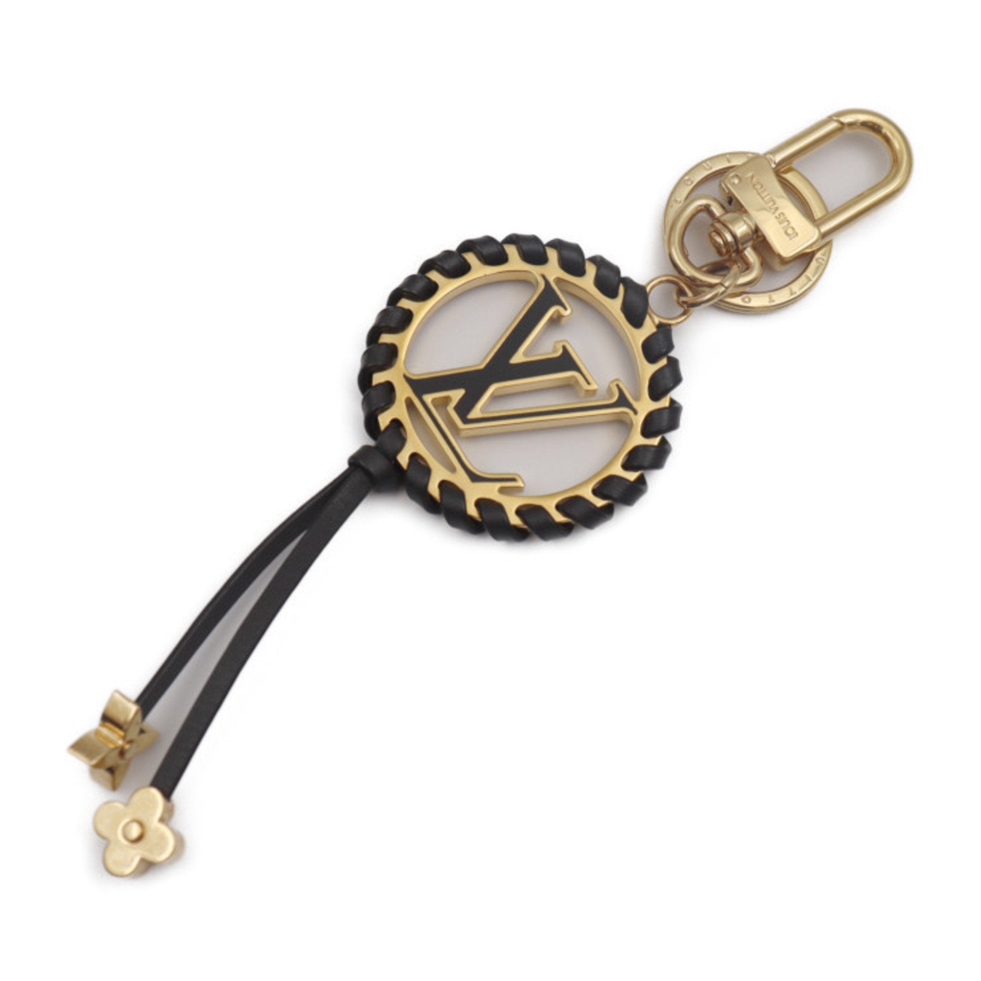 Shop LV Black Gold Wristlet Keychain