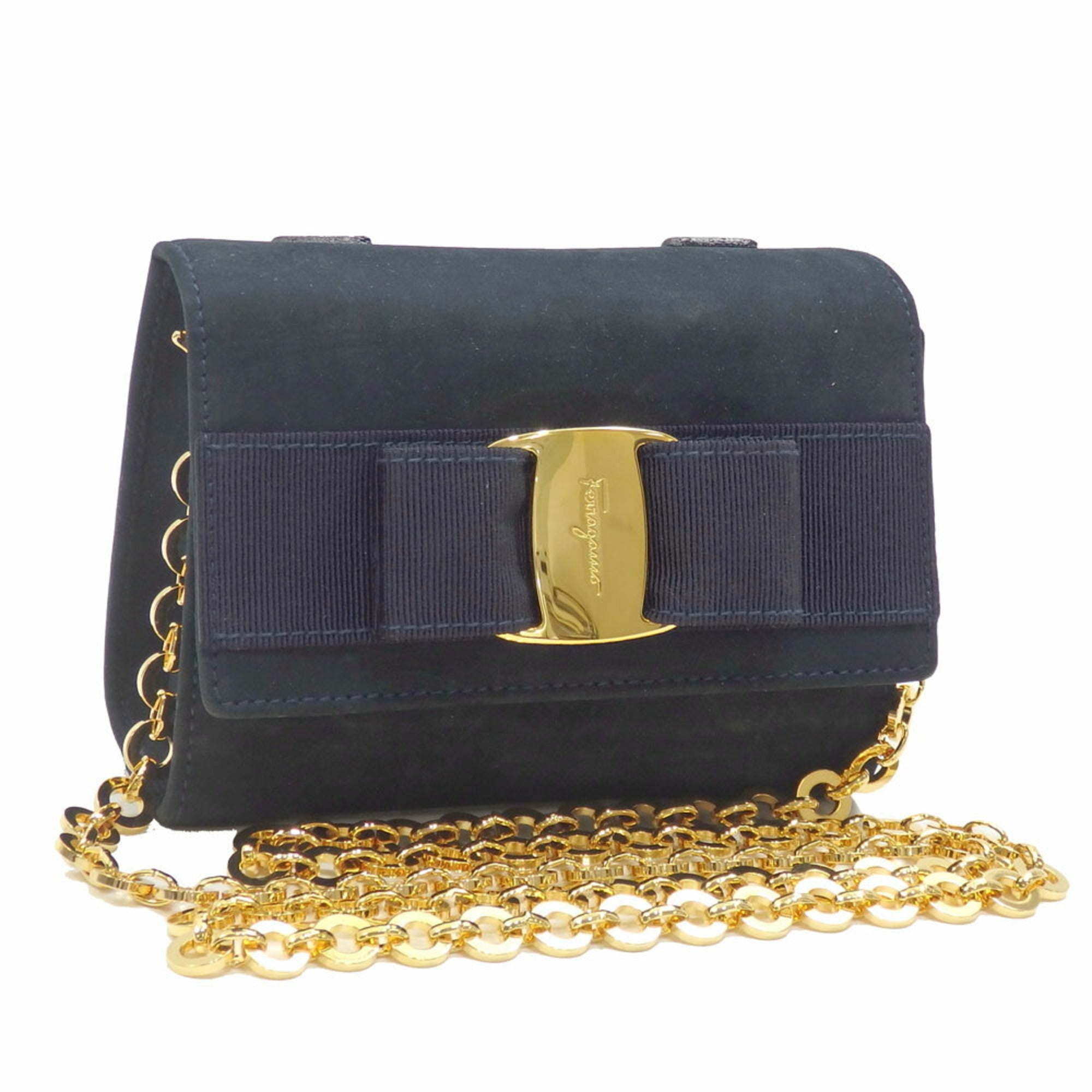 Salvatore Ferragamo Navy Blue Leather Shoulder Bag