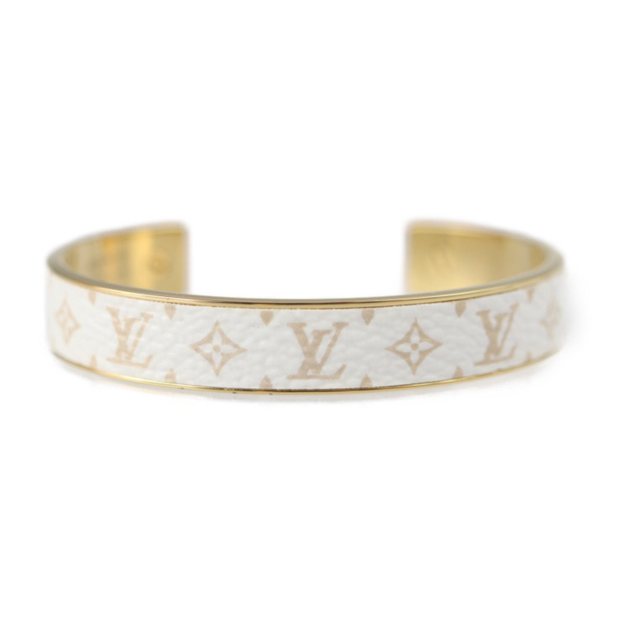 Authenticated Used LOUIS VUITTON Louis Vuitton Jonk Wilde LV Monogram  Bracelet Bangle M67783 Notation Size S Metal Gold White Series C Cuff 