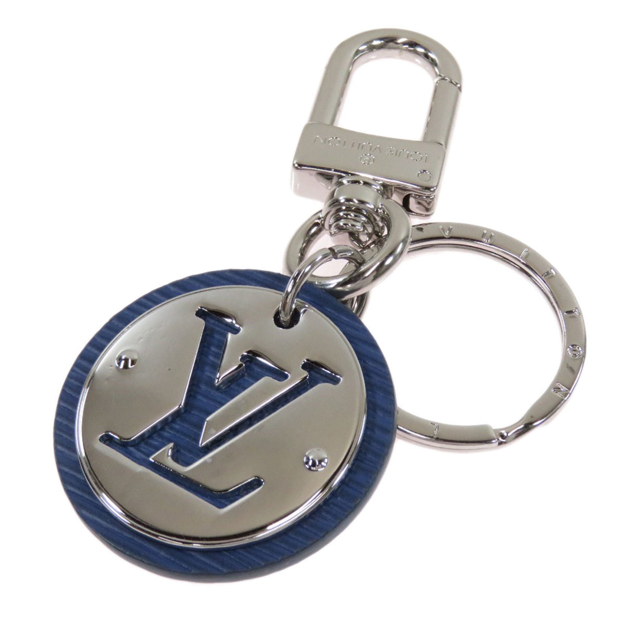 Louis Vuitton Porto Cle LV Circle Keychain Silver Hardware Round Type Black  Logo