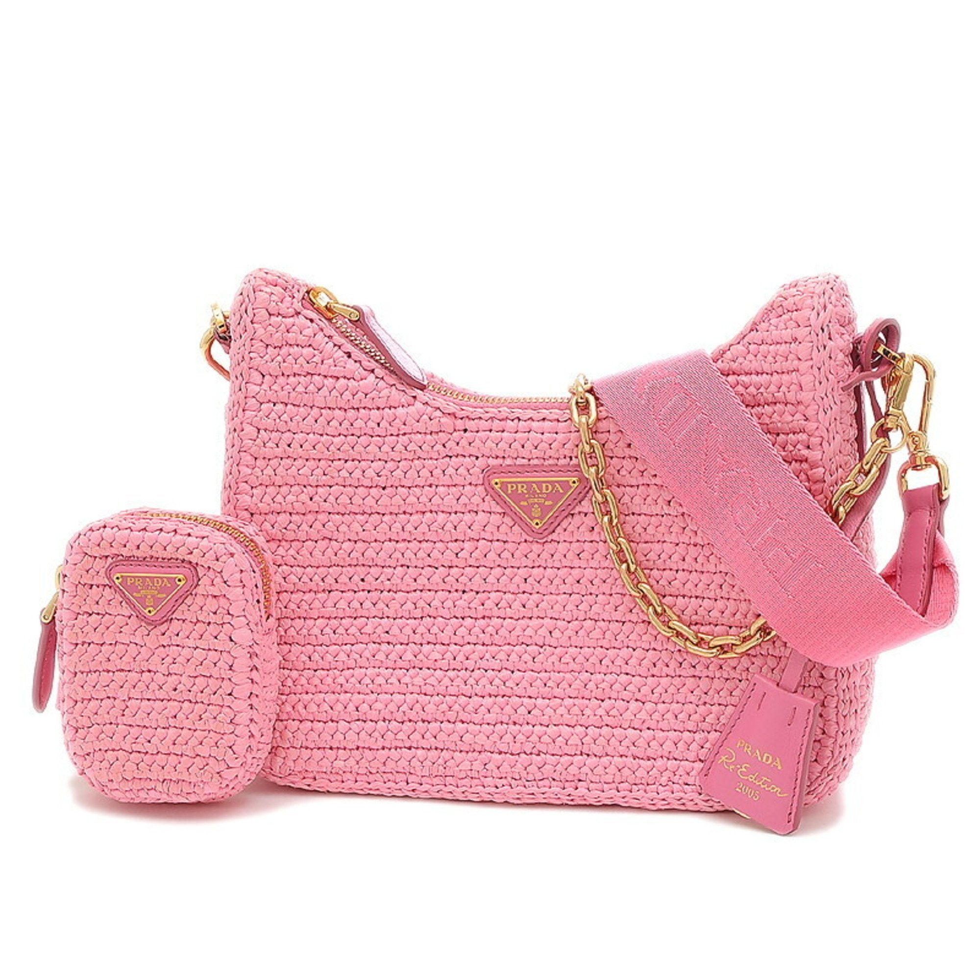 Prada Re-edition 2005 Raffia Bag In Pink
