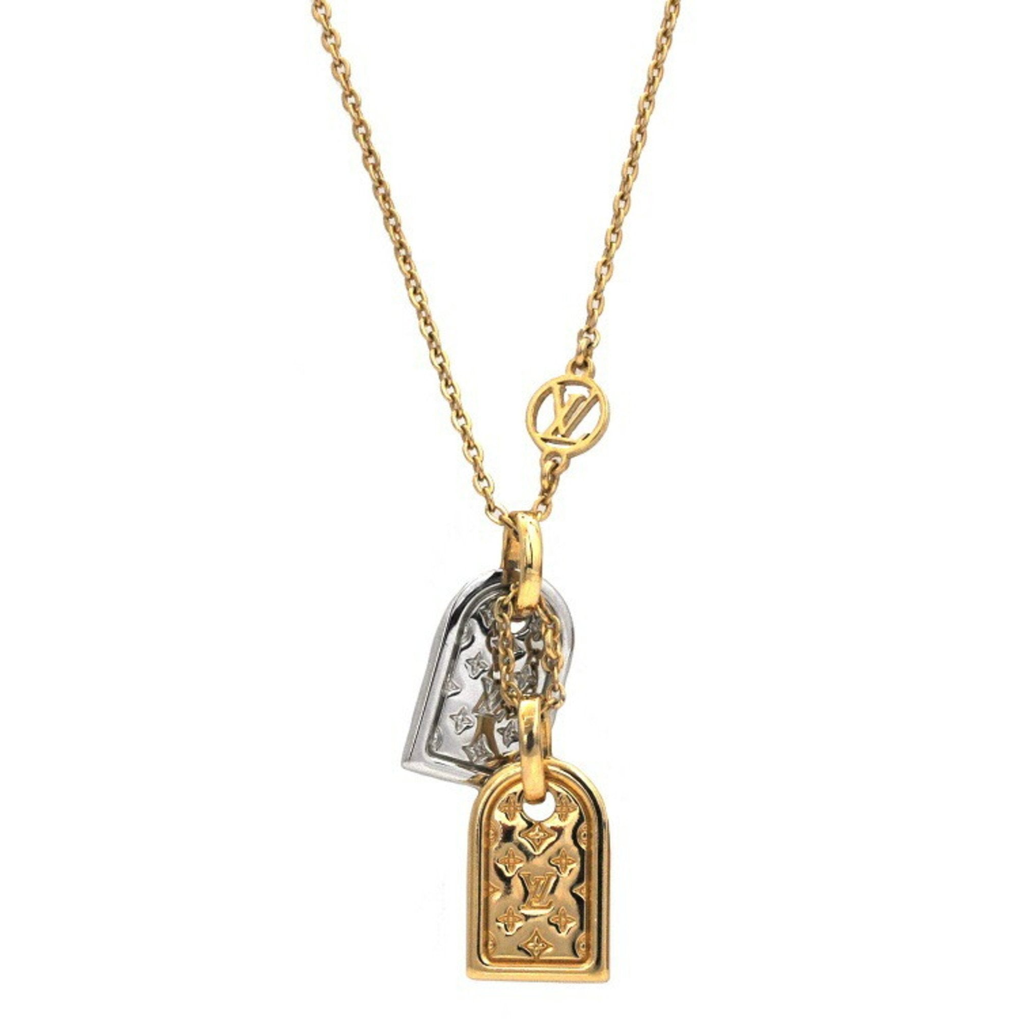Louis+Vuitton+Nanogram+Necklace+M63141+Silver+Gold+Plated+Monogram+Tags+Chain  for sale online