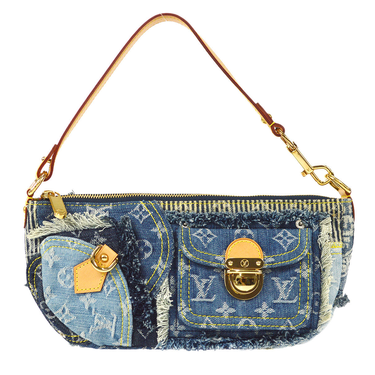 Louis Vuitton Pouchy M95382 Blue Monogram Denim Patchwork Shoulder Bag