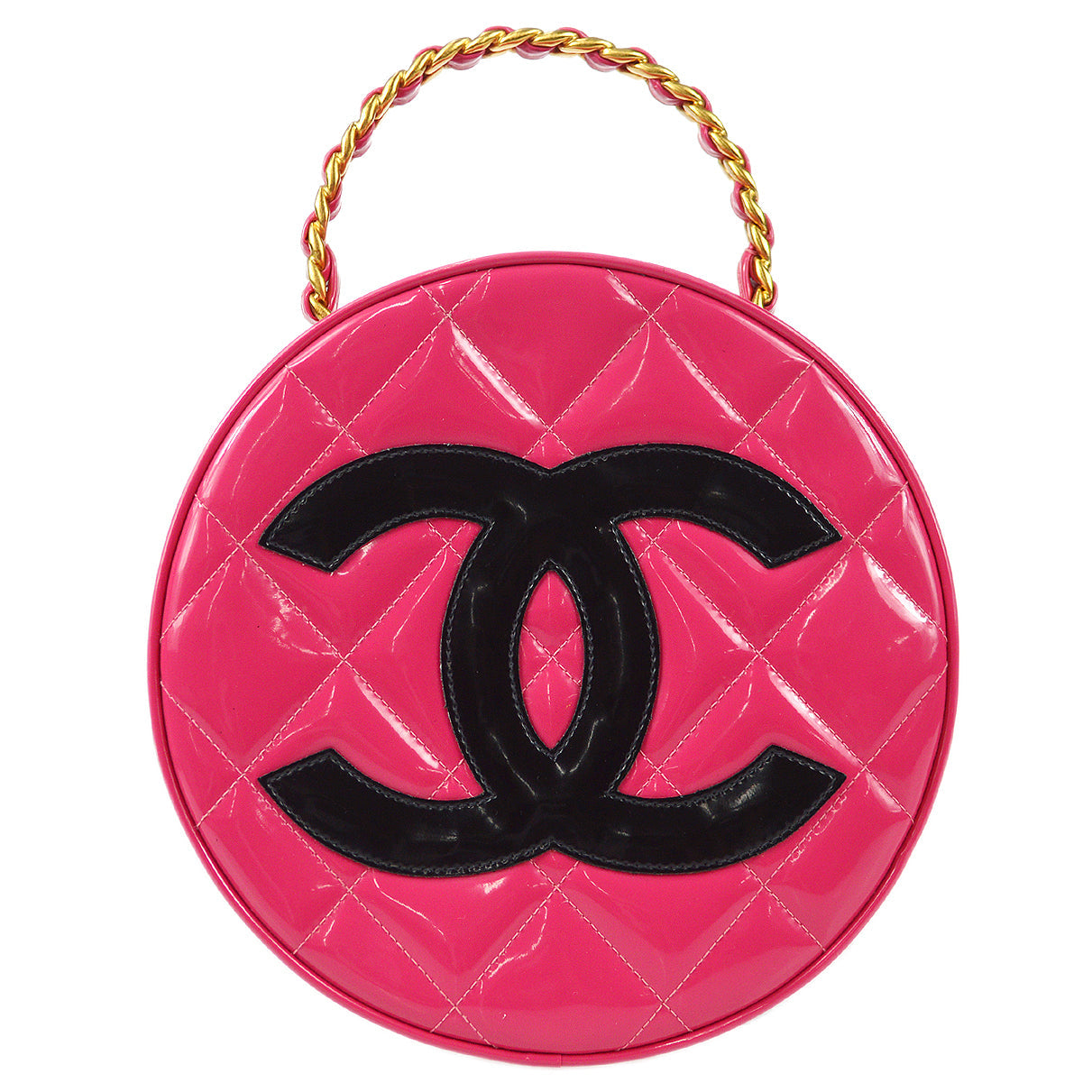 Chanel Handle With Care Round Vanity Case With Chain Quilted