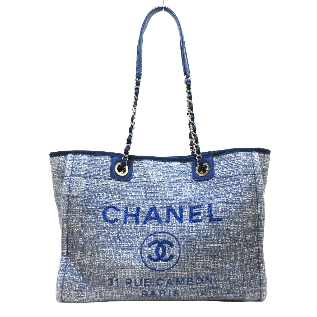 Chanel Medium Deauville Shopping Bag Dark Grey Denim Silver Hardware