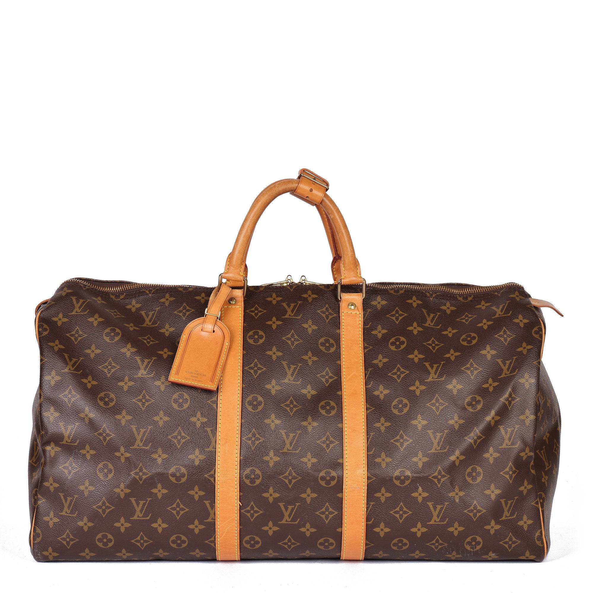 LOUIS VUITTON Brown Monogram Coated Canvas and Vachetta Leather Vintage  Keepall 55