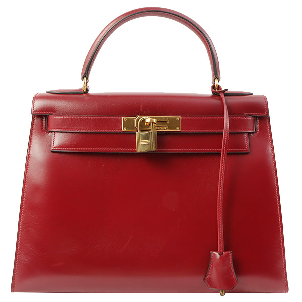 Hermes Vintage Rouge H 28cm Box calf Red Kelly Sellier Bag GHW