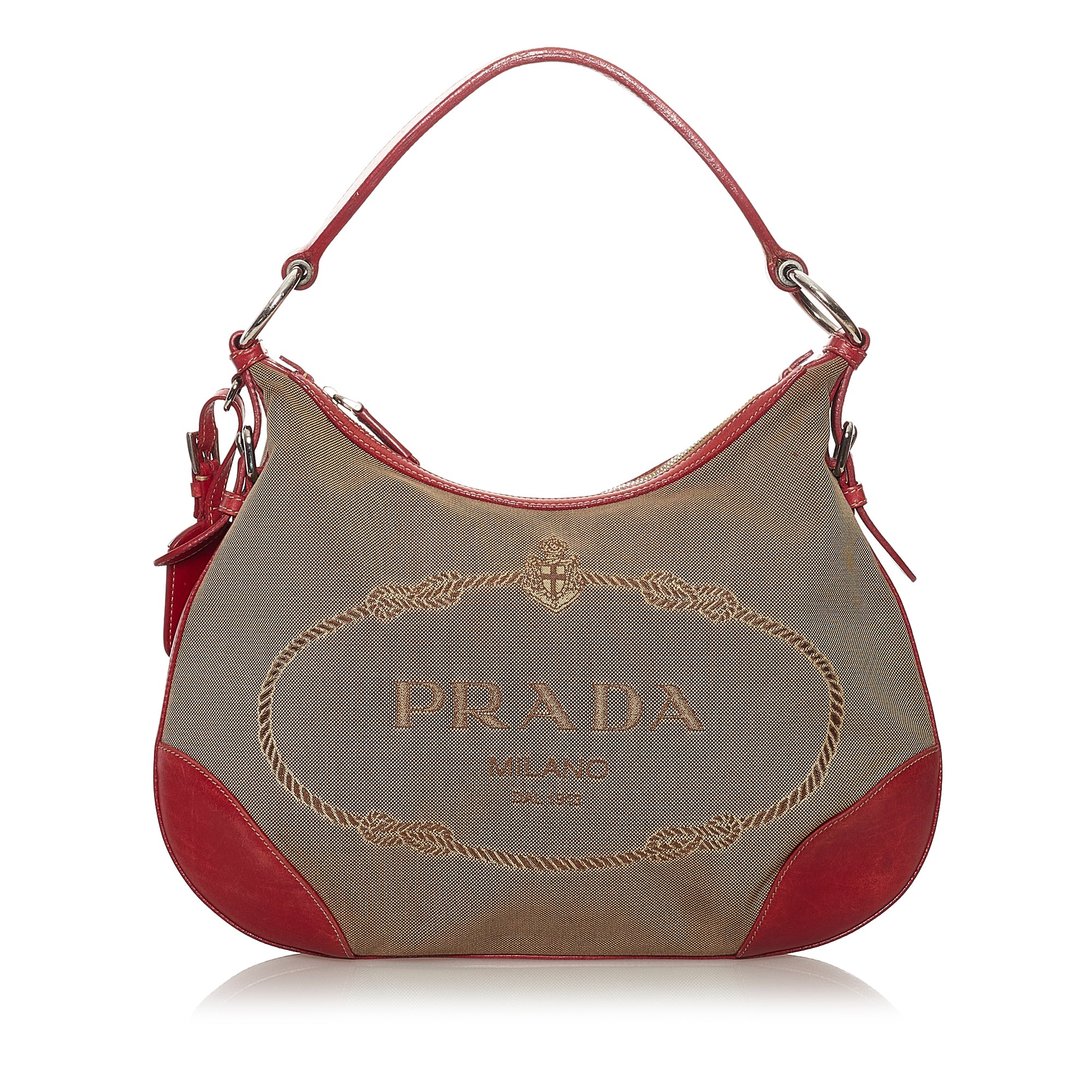 Vintage Shoulder Bag PRADA Logo Canvas Red Leather Bag Prada 