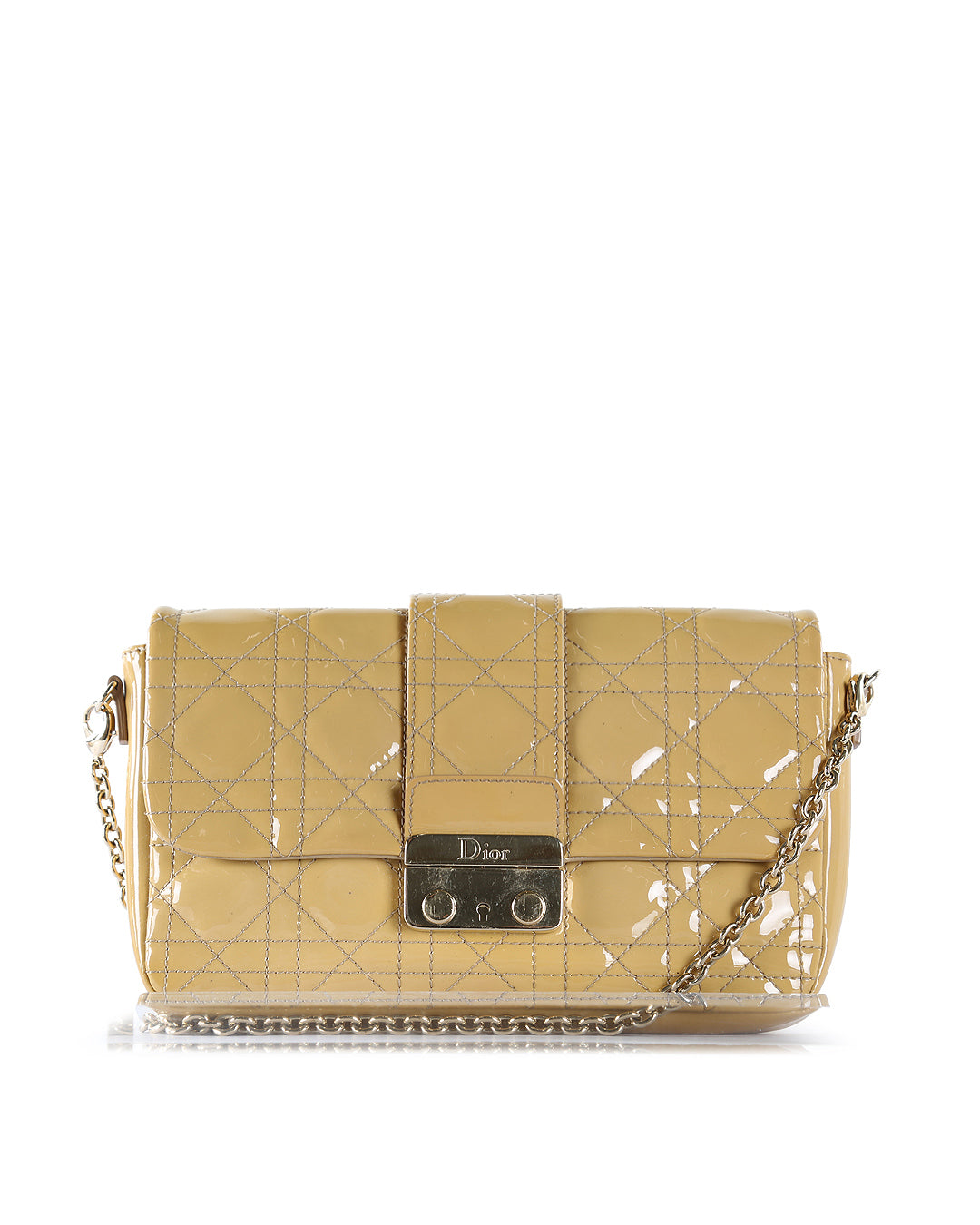 Christian Dior Beige Cannage Quilted Patent Leather Miss Dior Promenade Crossbody Clutch Bag