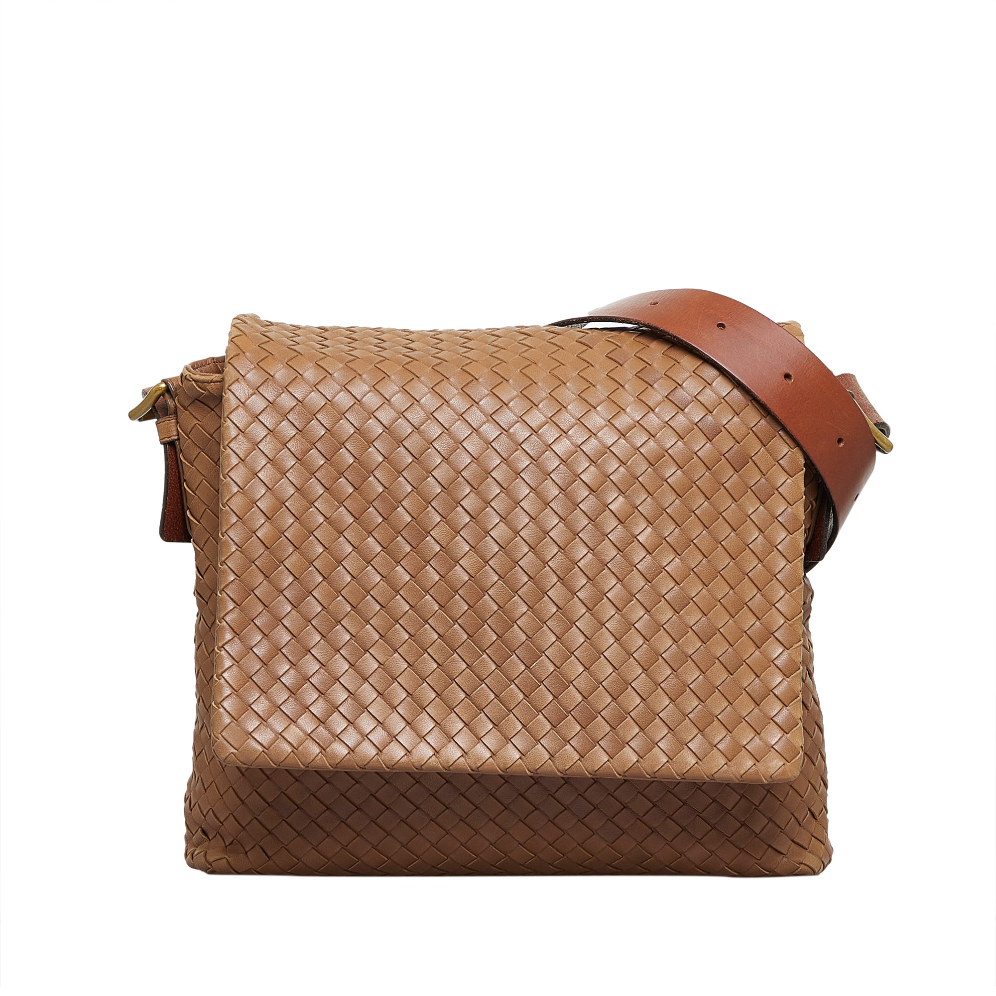 Intrecciato Leather Crossbody Bag in Brown - Bottega Veneta