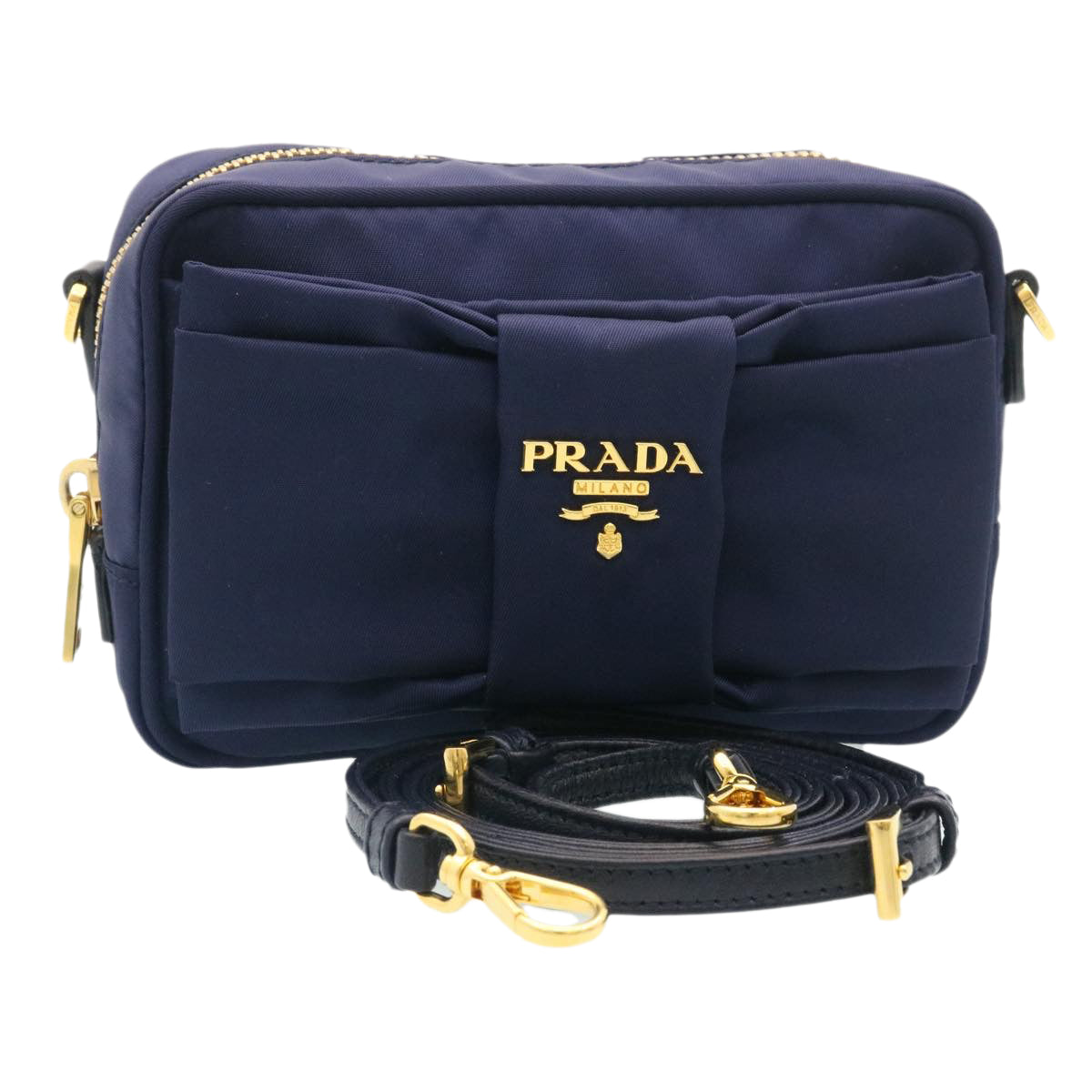 PRADA Pouch Shoulder Bag Nylon Navy Auth am2031g