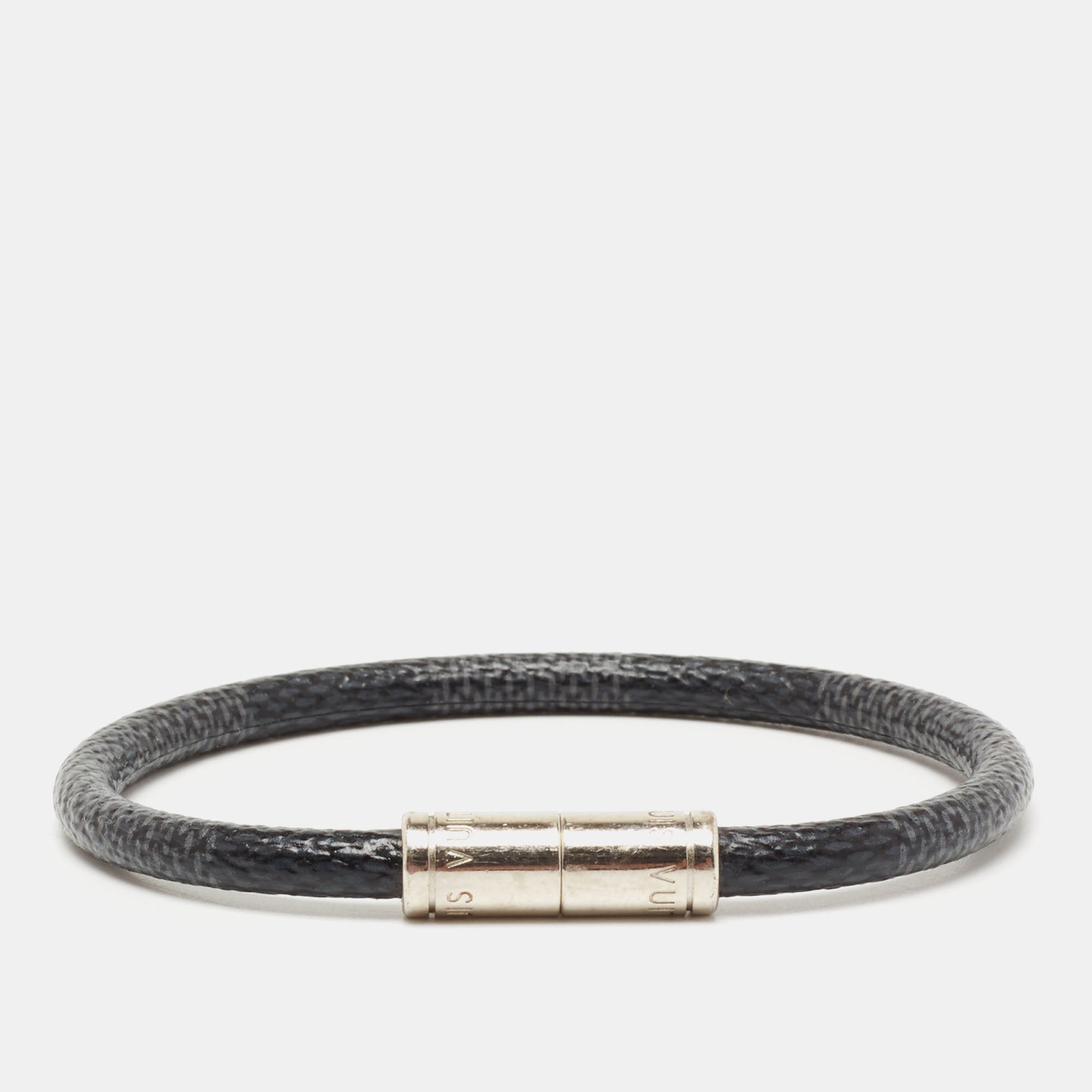 USED Louis Vuitton Damier Graphite Canvas Sign It Bracelet AUTHENTIC