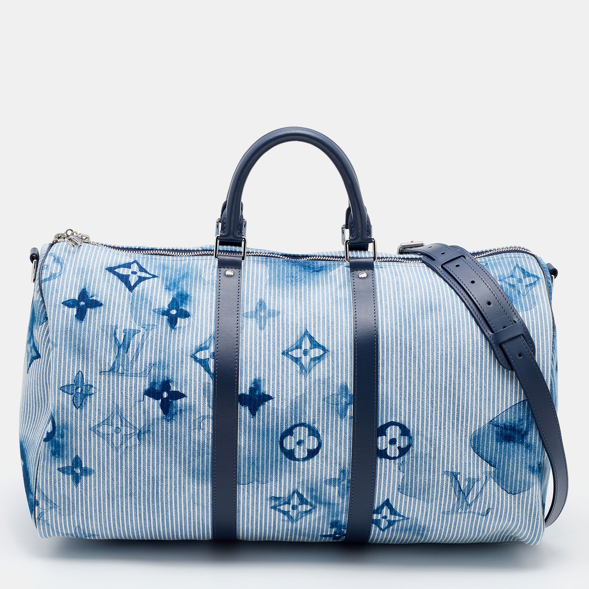 LOUIS VUITTON Monogram Watercolor Keepall Bandouliere 50 Hickory Stripes  Denim 1204445