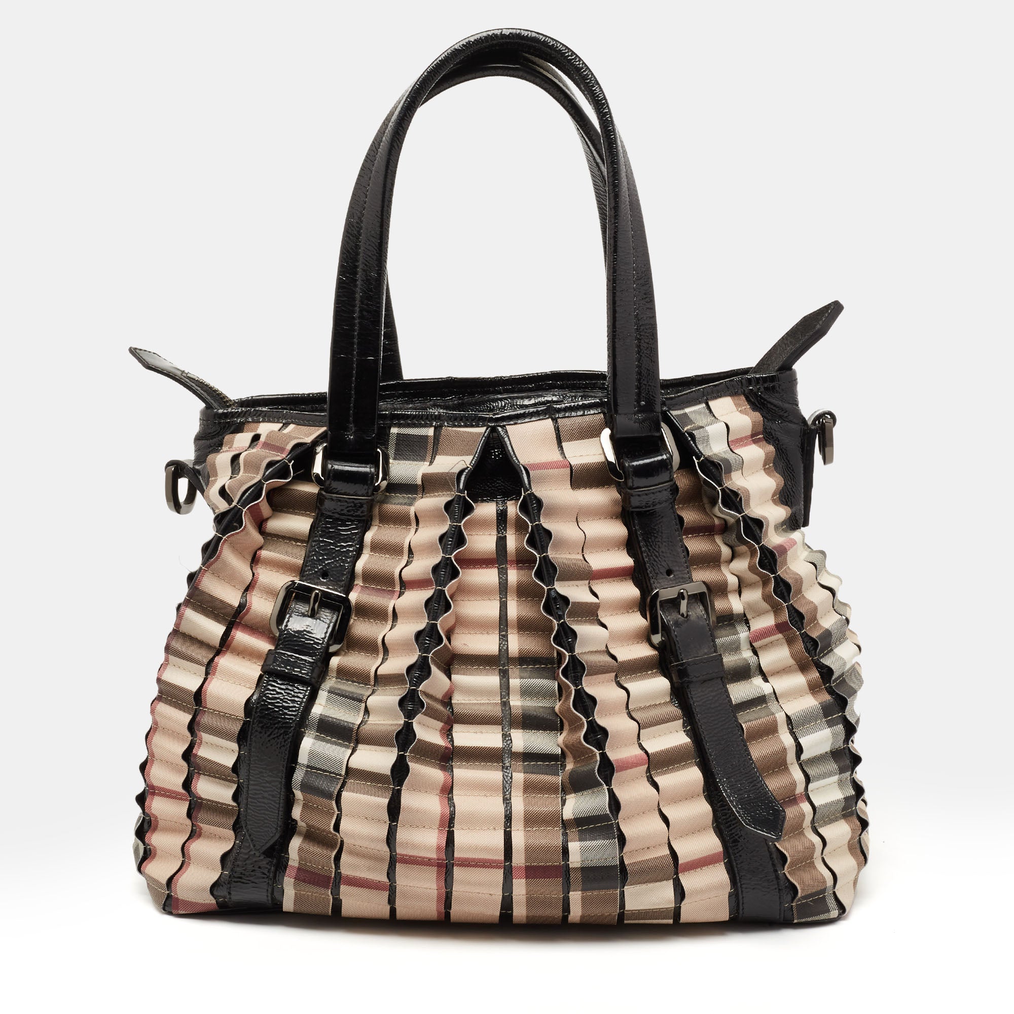 Burberry Beige/Black Nova Check PVC and Patent Leather Shopper Tote