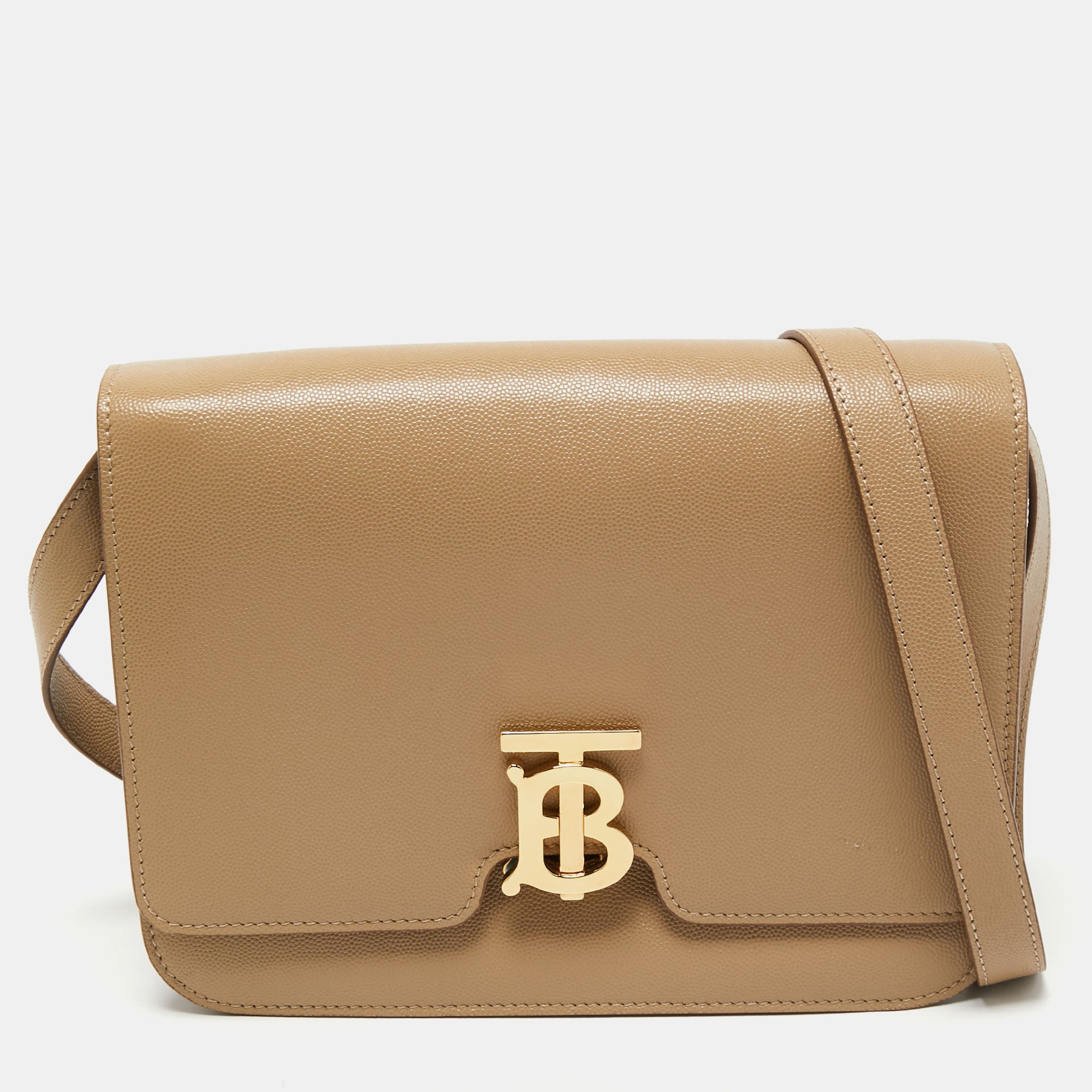 Burberry Bright Orange/Beige Leather TB Monogram Small Shoulder Bag