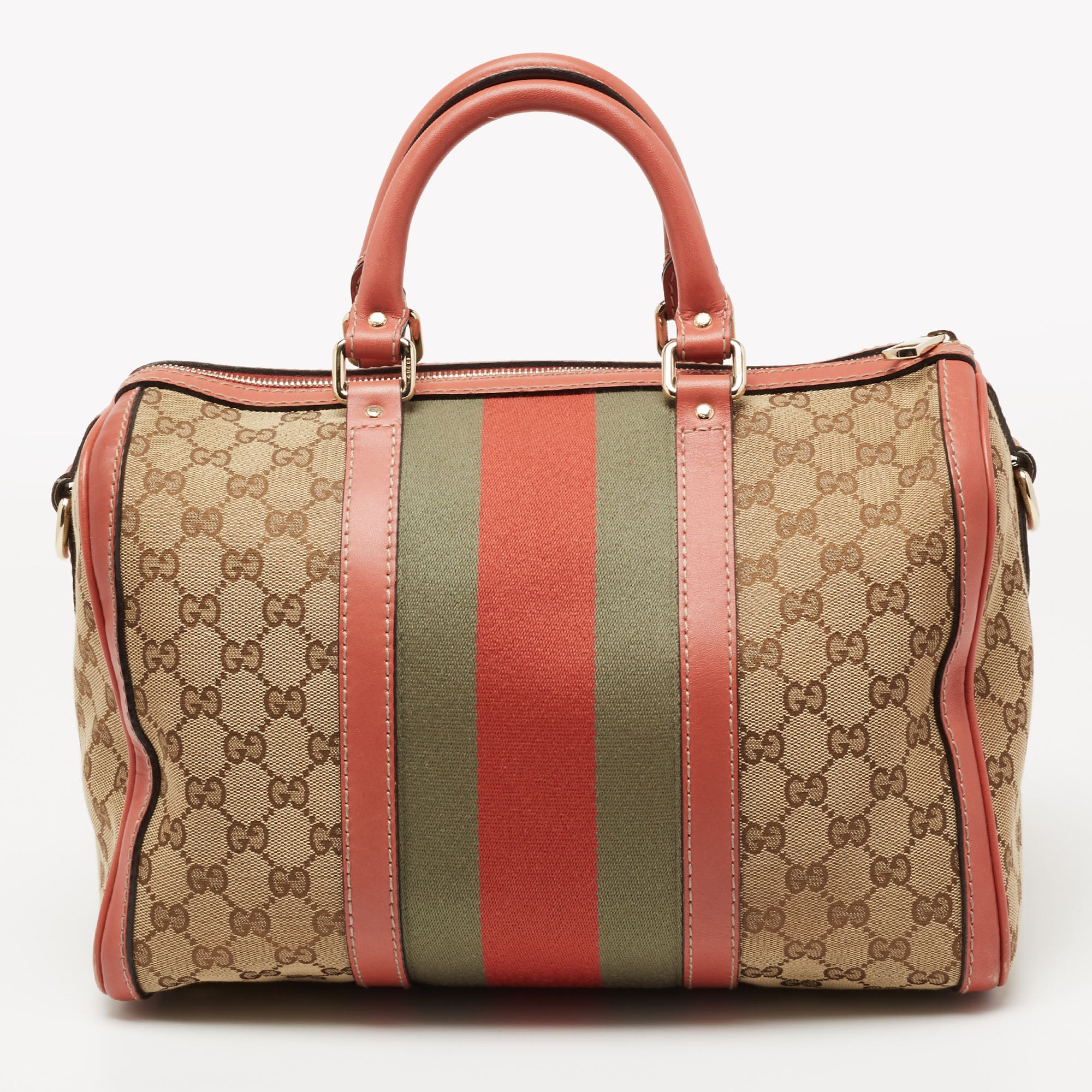 Gucci Web Original Logo Boston Bag Brown Beige - A World Of Goods