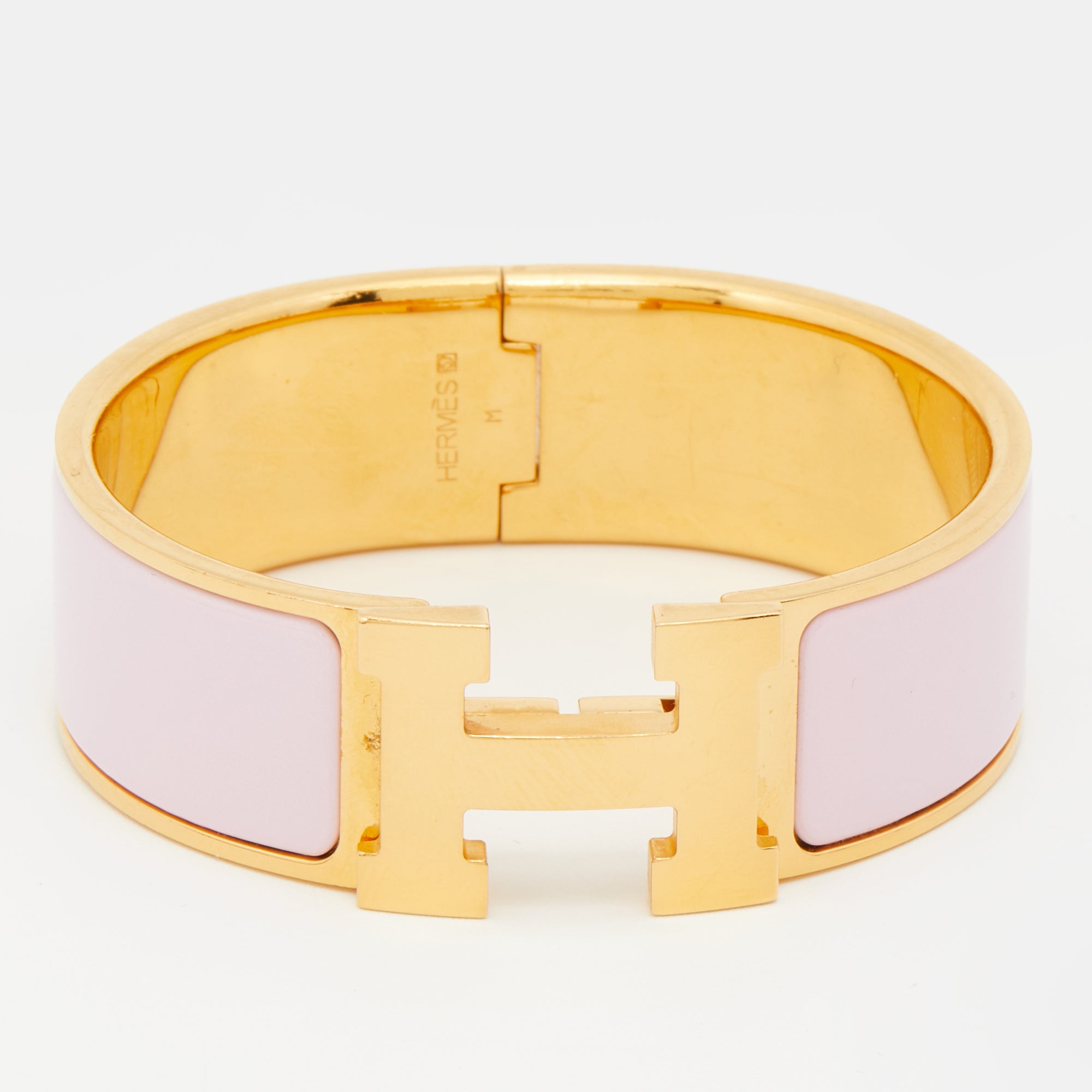 Hermes Clic Clac H Bracelet White Enamel & 18kt Pink Gold,Wide - Hermes  Jewelry