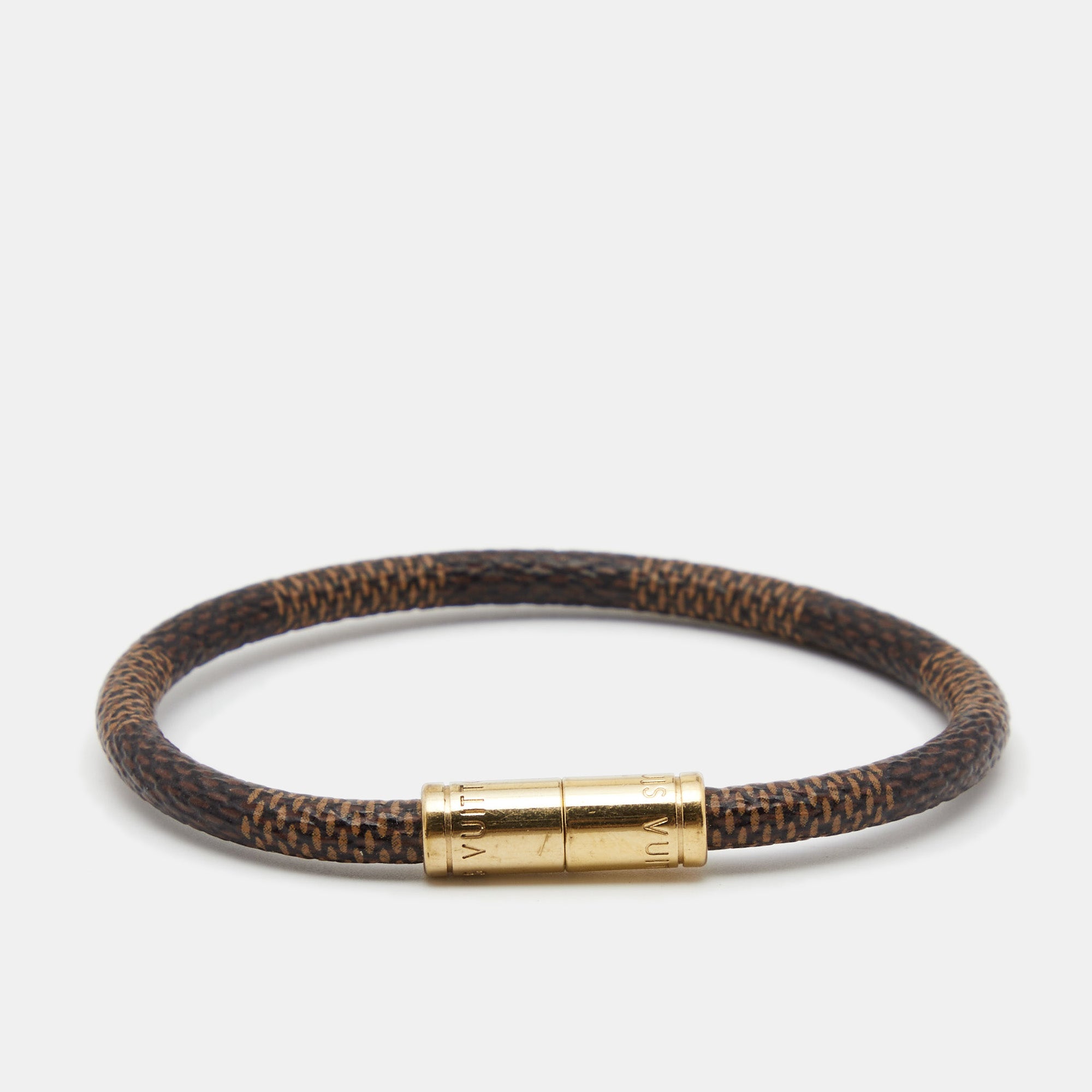 Louis Vuitton Gold Tone Sign It Damier Ebene Leather Bracelet Louis Vuitton