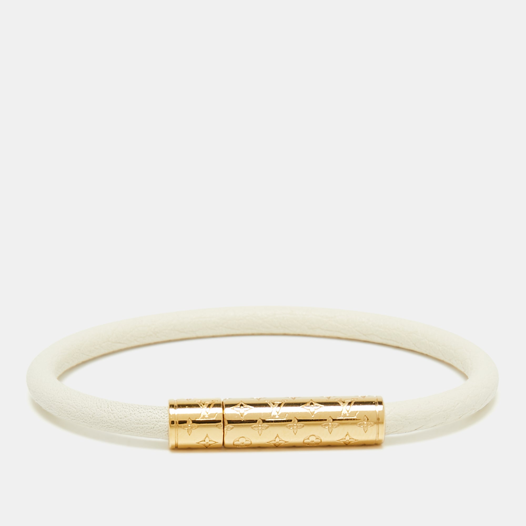 Louis Vuitton Leather Bracelet bangle Triple Tour M91400 white ×  goldAuthentic