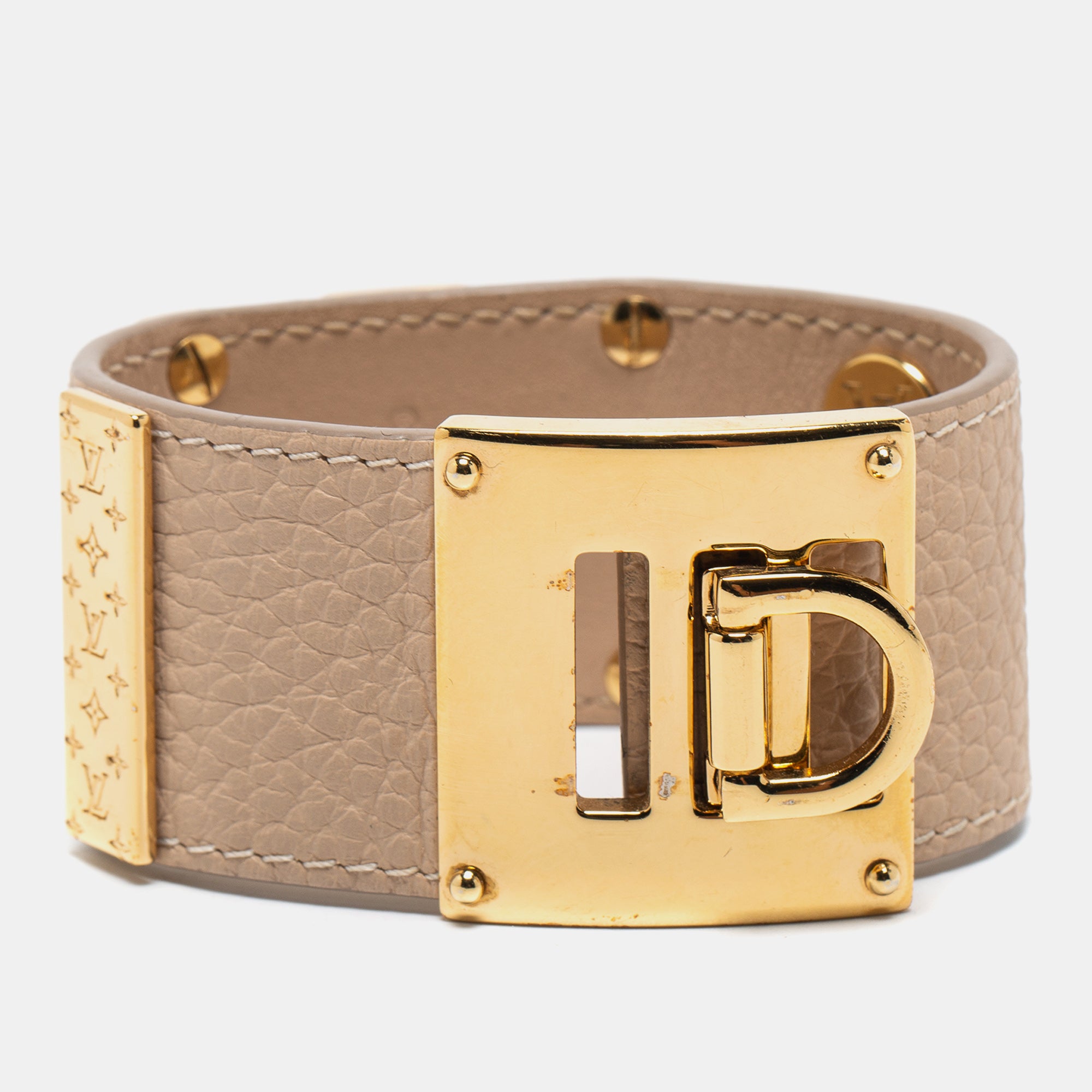 LOUIS VUITTON Calfskin So LV Cuff Bracelet 17 Beige 849891