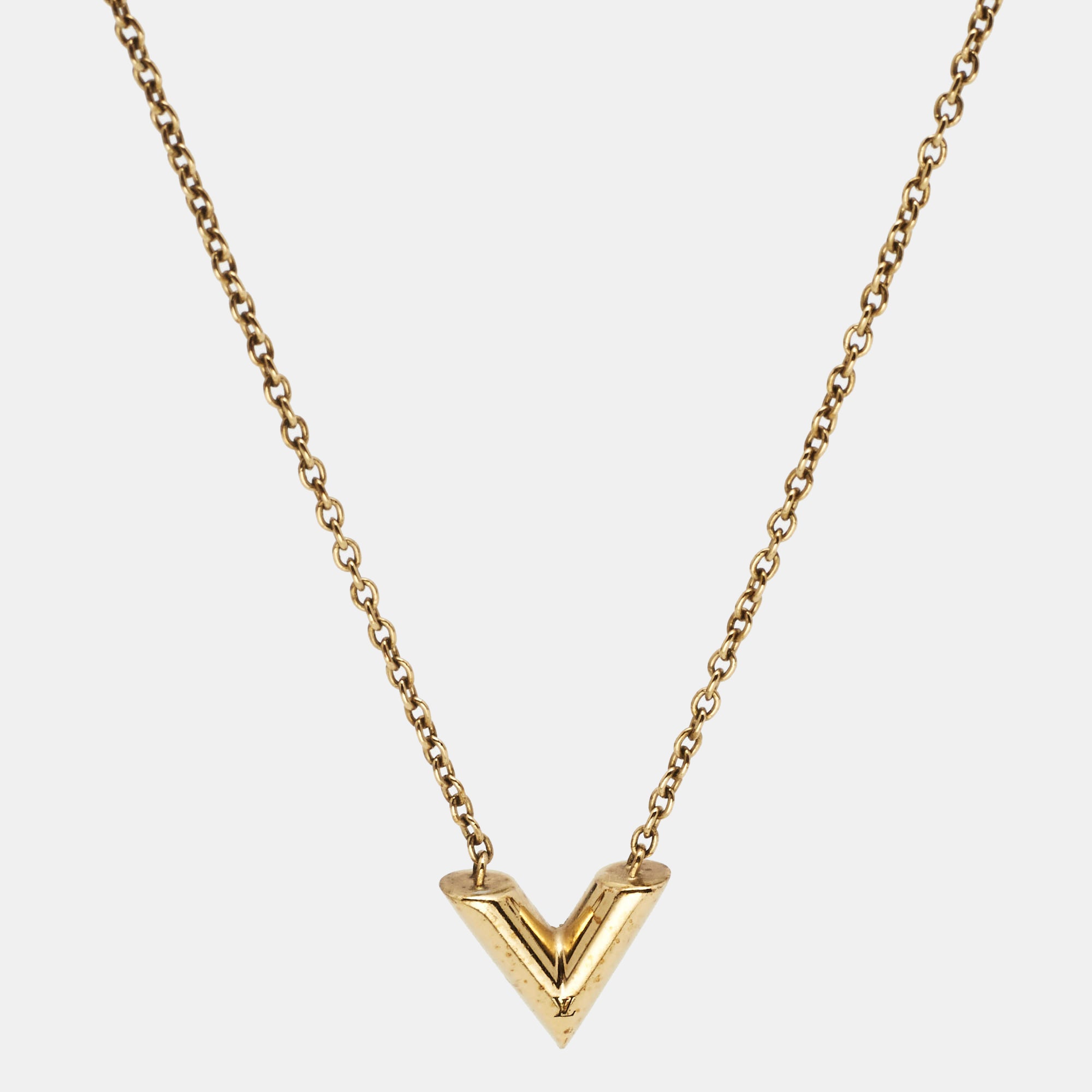 Louis Vuitton Necklace Essential V Pendant Gold Metal *Pre-owned