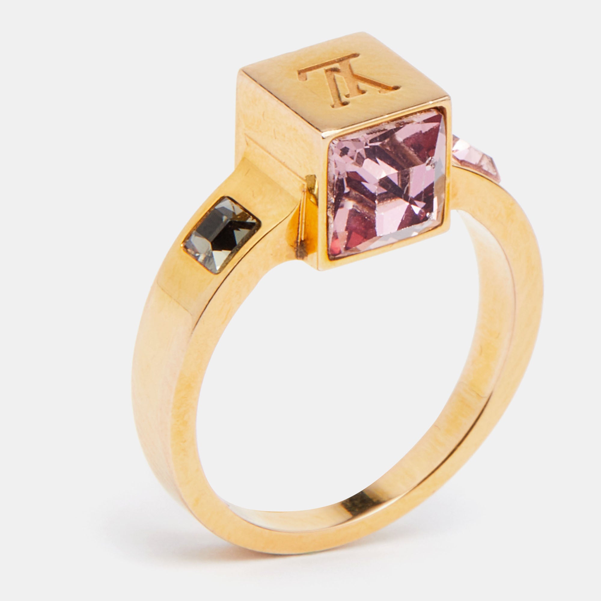 Louis Vuitton Gold Tone Crystal Gamble Ring Size EU 53 Louis