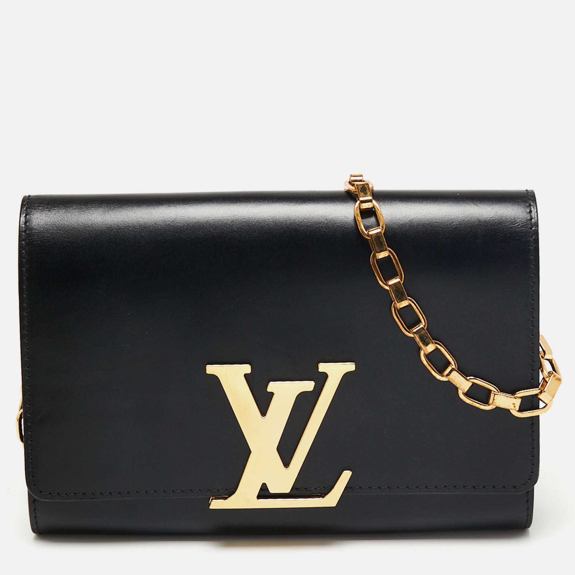 Pre-owned Louis Vuitton Black Leather Chain Louise Mm Bag