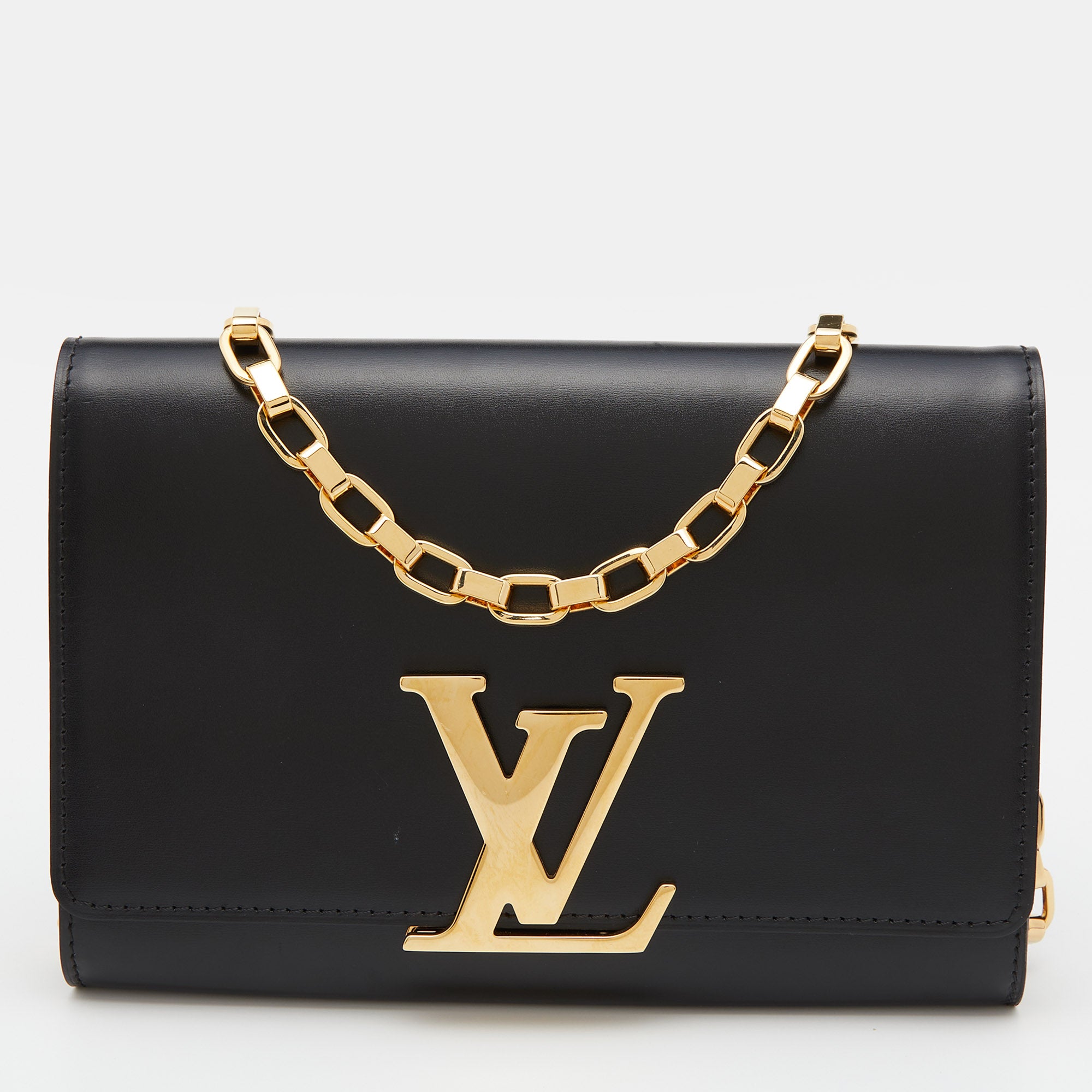 Louis Vuitton Black Leather Louise Chain Clutch at 1stDibs