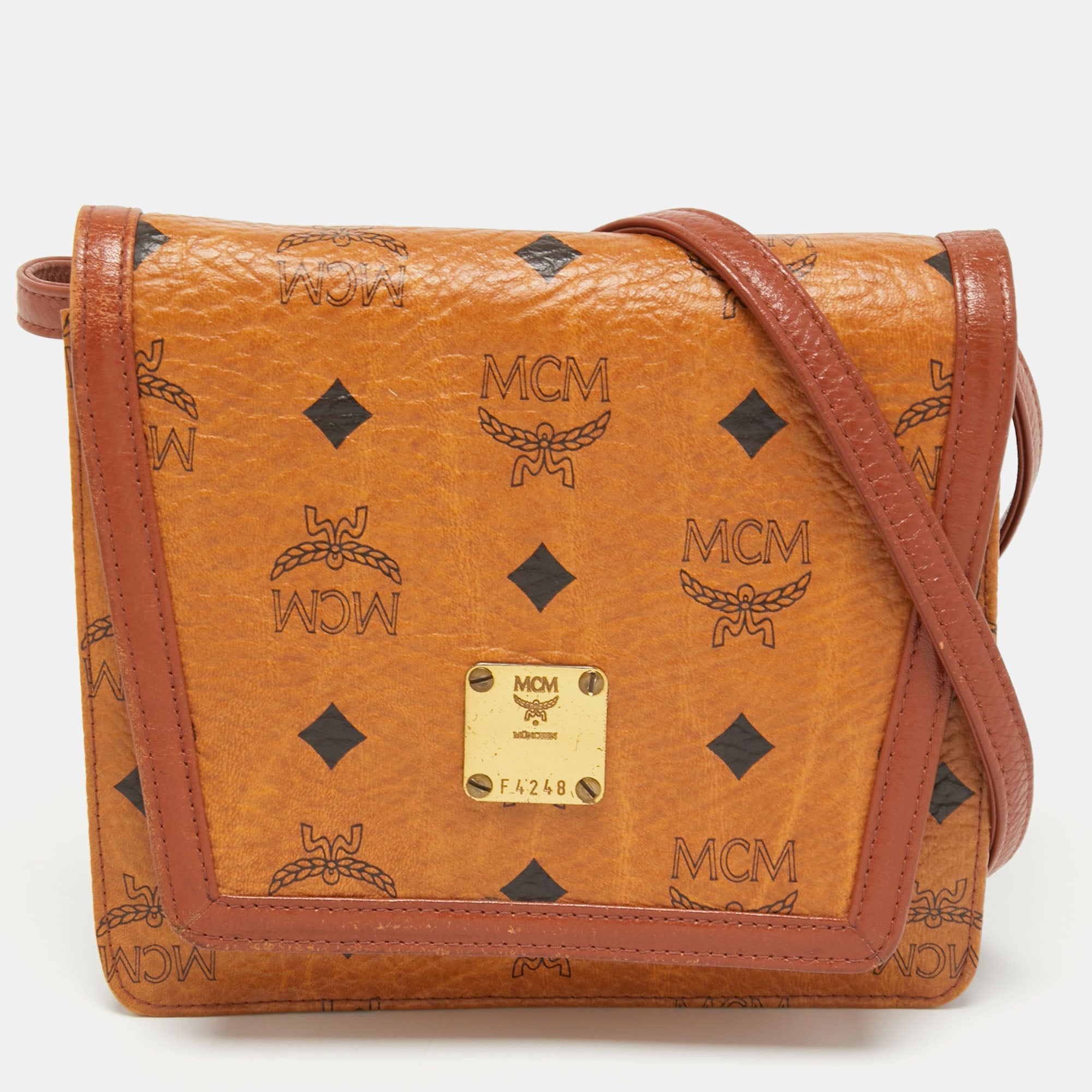 MCM Cognac Visetos Canvas Messenger Bag MCM